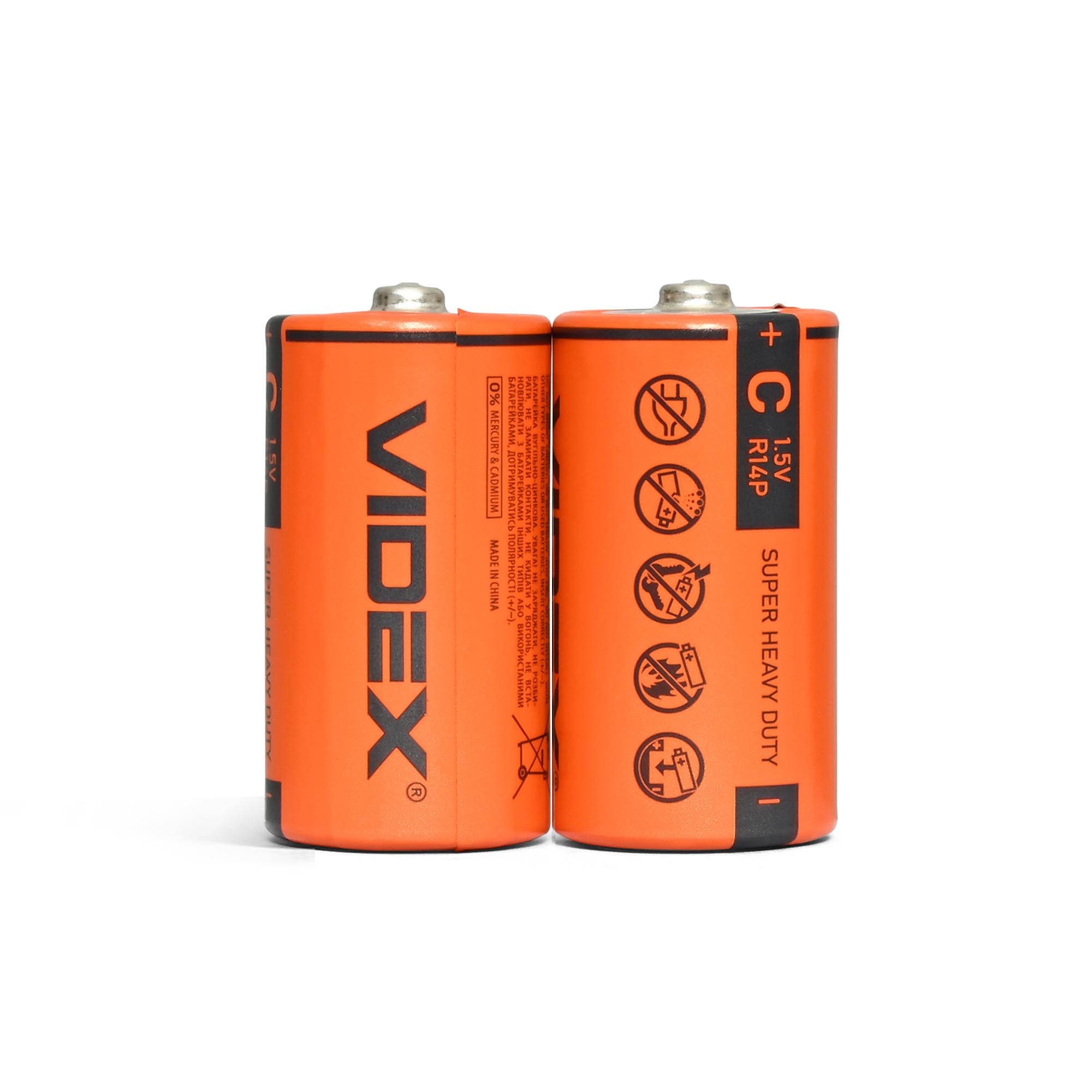 Батарейка сольова Videx R14P/C 2шт SHRINK