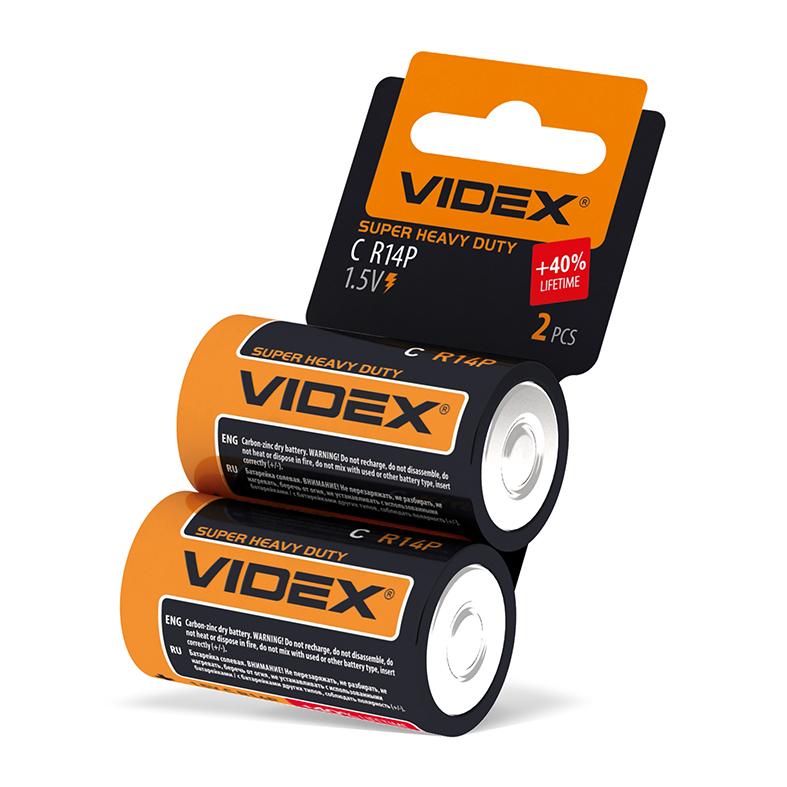 Батарейка сольова Videx R14P/C 2шт SHRINK CARD — фото 1 з 1