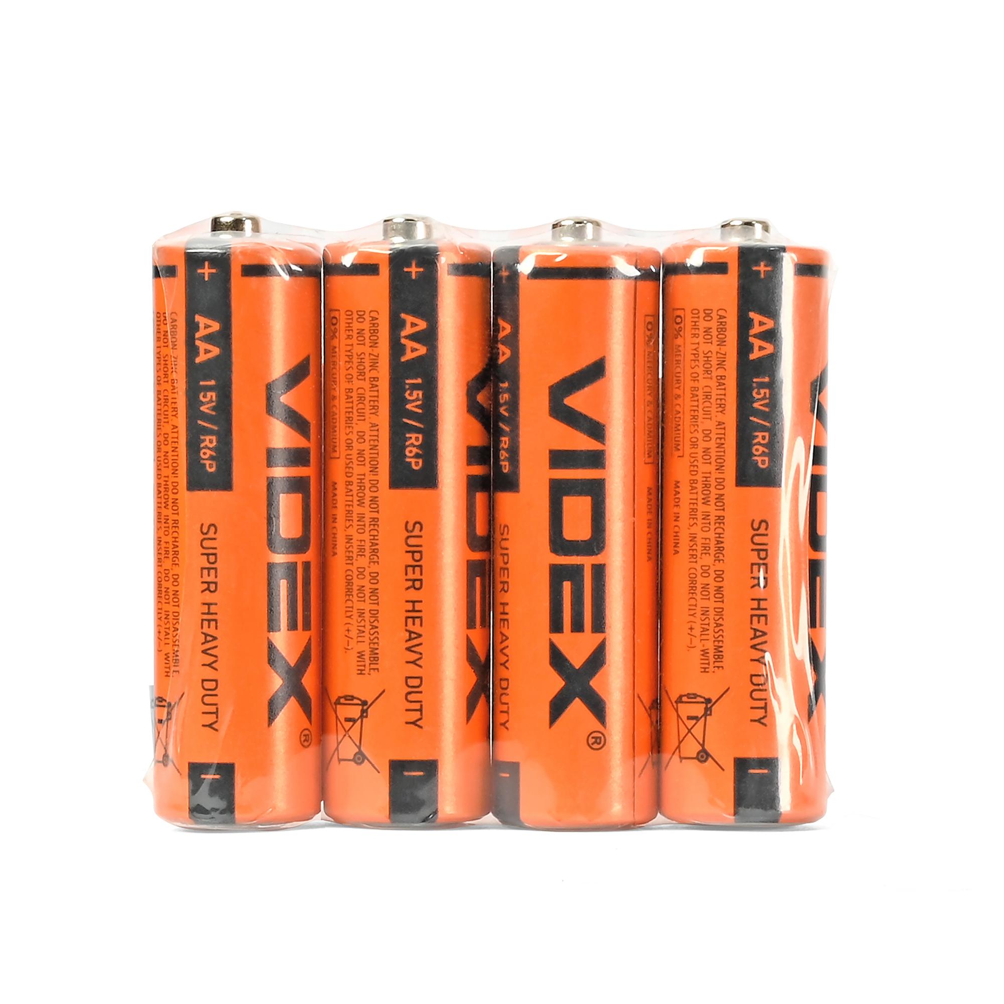 Батарейка сольова Videx R6P/AA 4шт SHRINK — фото 2 з 3