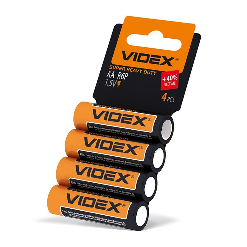 Батарейка сольова Videx R6P/AA 4шт SHRINK CARD — фото 3 з 3