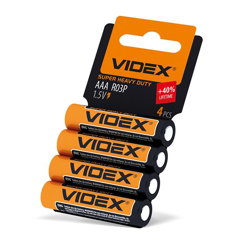 Батарейка сольова Videx R03P/AAA 4шт SHRINK CARD — фото 3 з 3