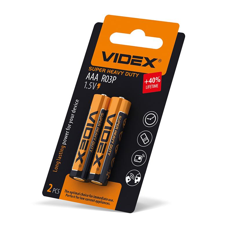 Батарейка сольова Videx R03P/AAA 2шт SMALL BLISTER — фото 2 з 2