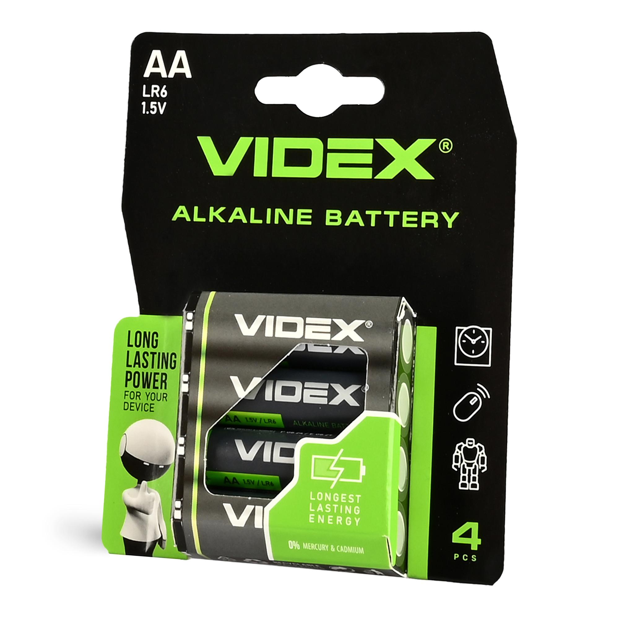 Батарейка лужна Videx LR6/AA 4шт Blister Card — фото 1 з 2