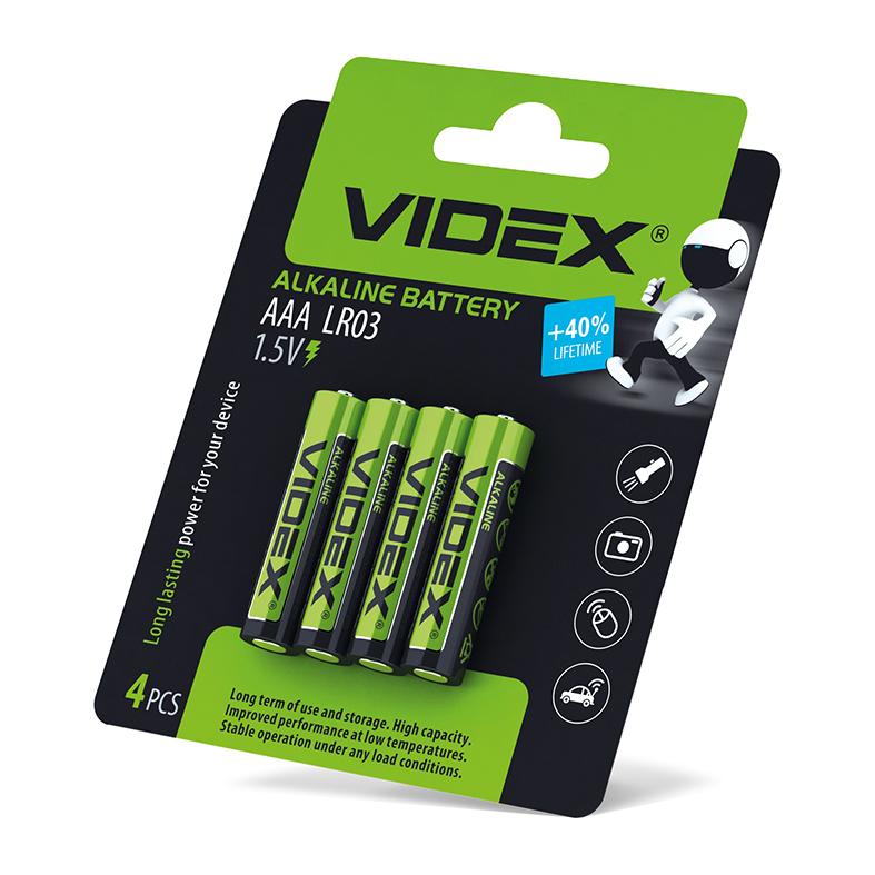 Батарейка лужна Videx LR03/AAA 4шт Blister Card — фото 2 з 2