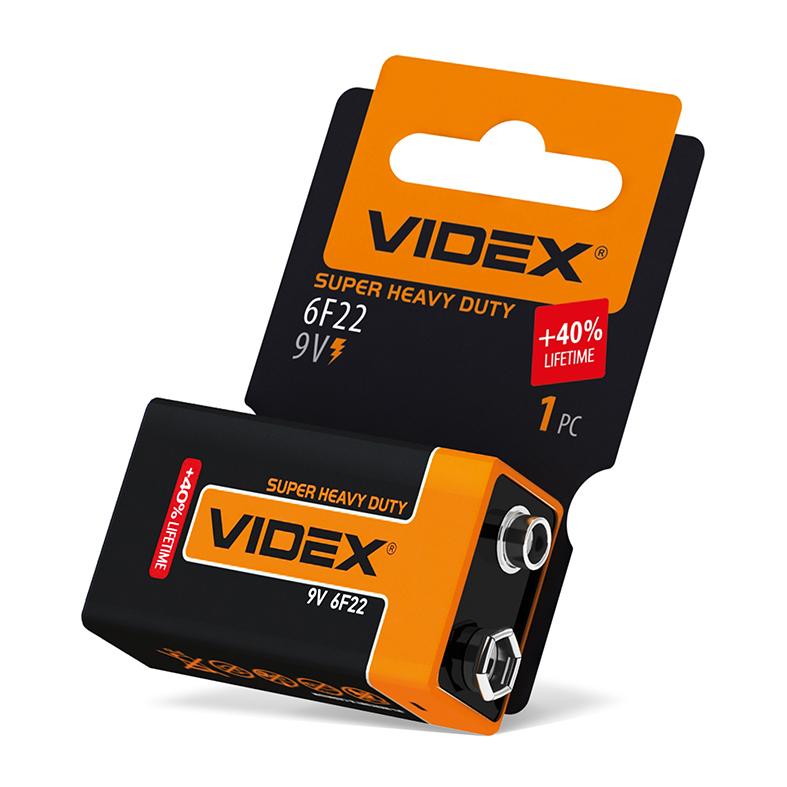 Батарейка сольова Videx 6F22/9V (Крона) 1шт SHRINK CARD — фото 3 з 3