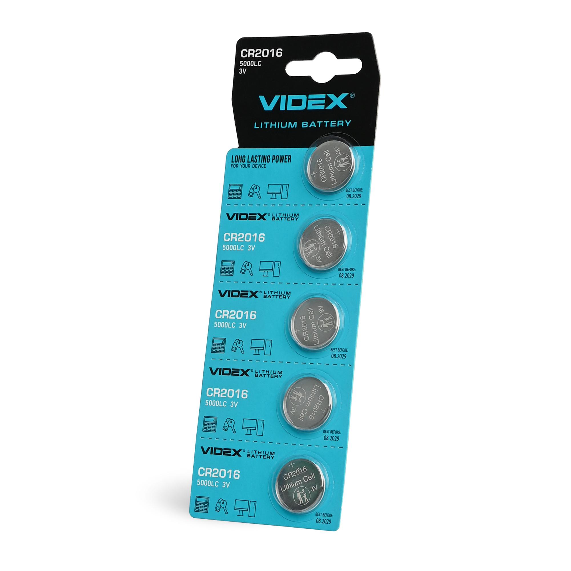 Батарейка літієва Videx CR2016 5шт BLISTER CARD — фото 1 з 2