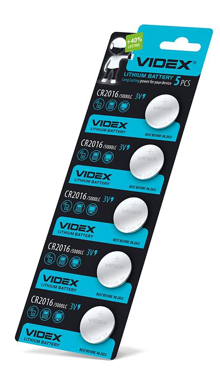 Батарейка літієва Videx CR2016 5шт BLISTER CARD — фото 2 з 2