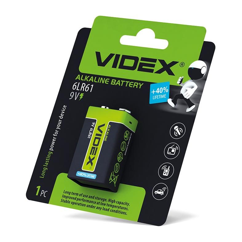 Батарейка лужна Videx 6LR61/9V (Крона) 1шт BLISTER — фото 2 з 2
