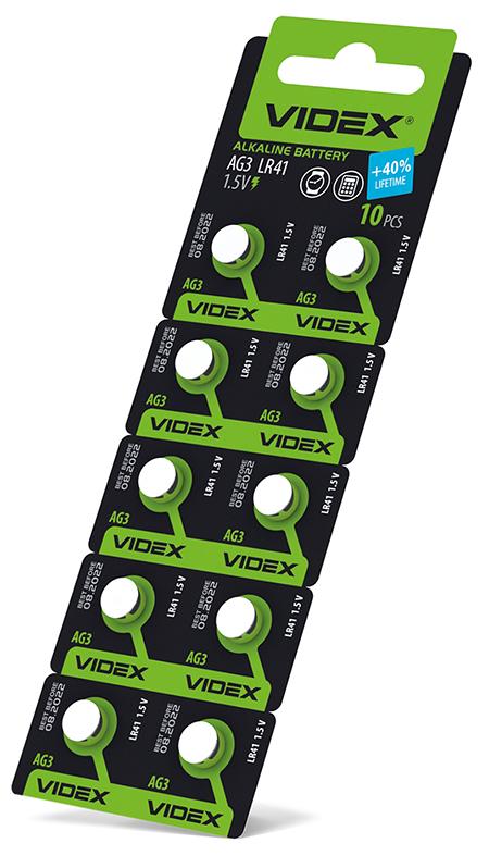 Батарейка годинникова Videx AG 3/LR41 BLISTER CARD 10 шт — фото 2 з 2