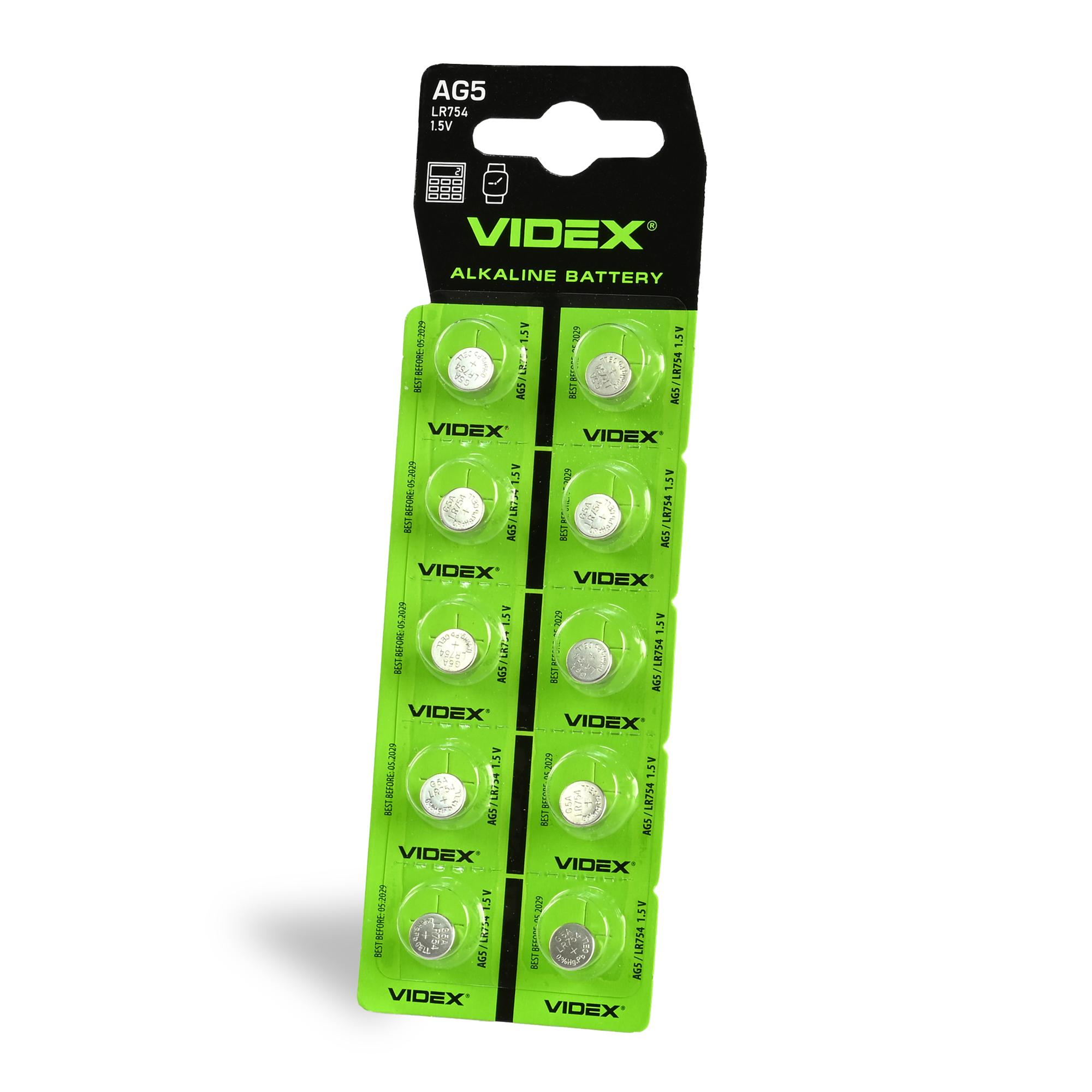 Батарейка годинникова Videx AG 5/LR754 BLISTER CARD 10 шт — фото 1 з 2