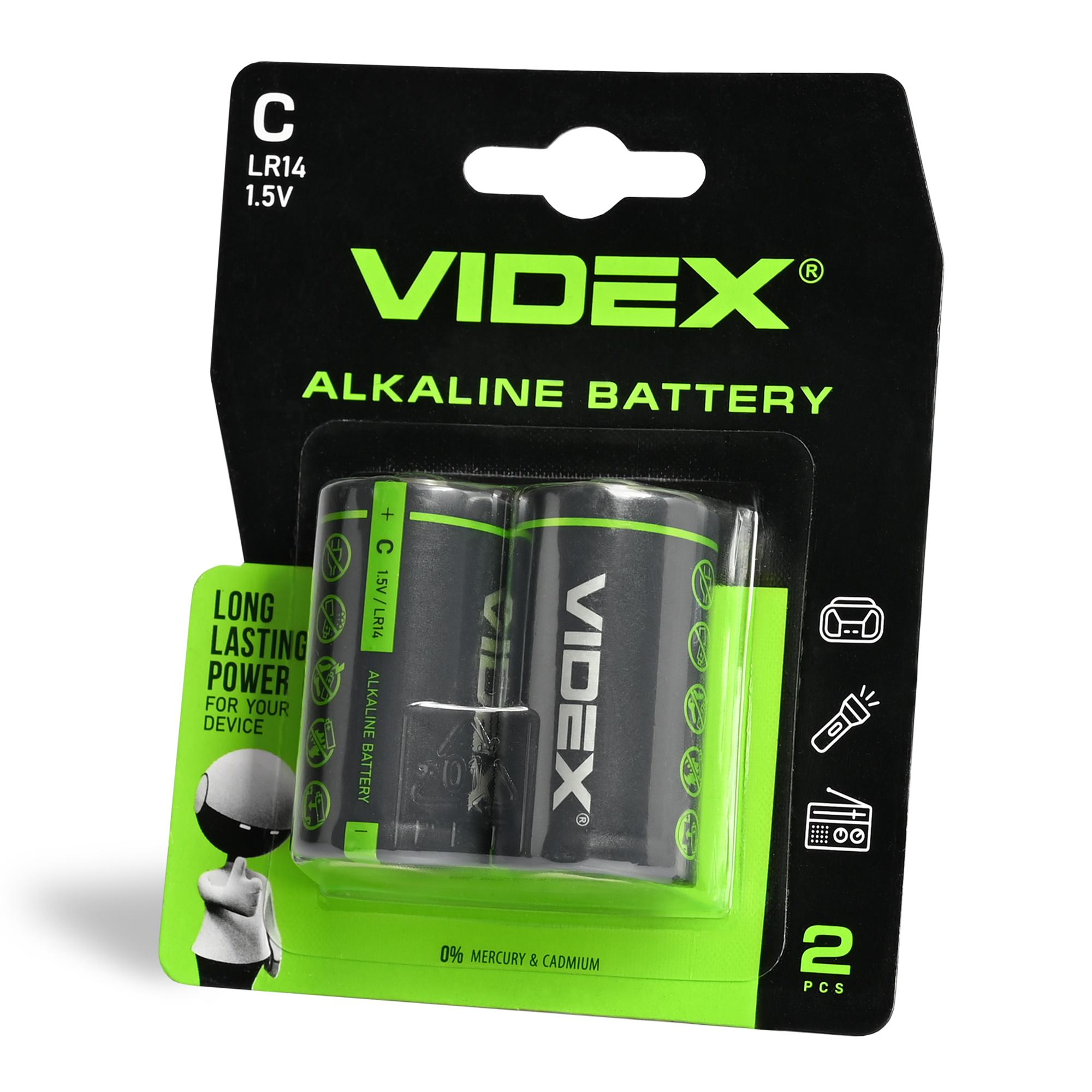 Батарейка лужна Videx LR14/C 2шт BLISTER CARD — фото 1 з 2