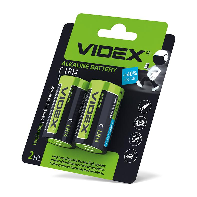 Батарейка лужна Videx LR14/C 2шт BLISTER CARD — фото 2 з 2