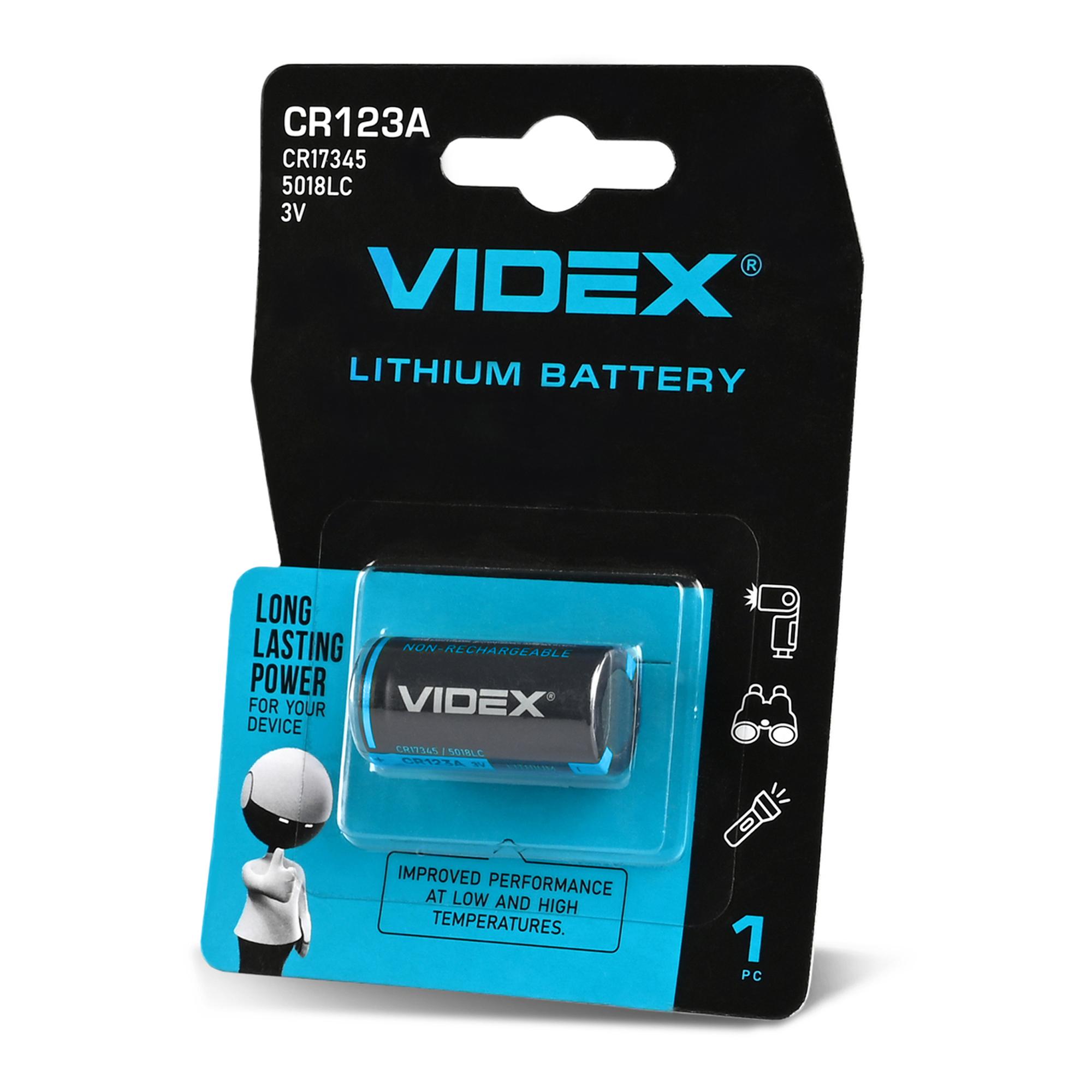 Батарейка літієва Videx CR123A 1шт BLISTER CARD — фото 1 з 2