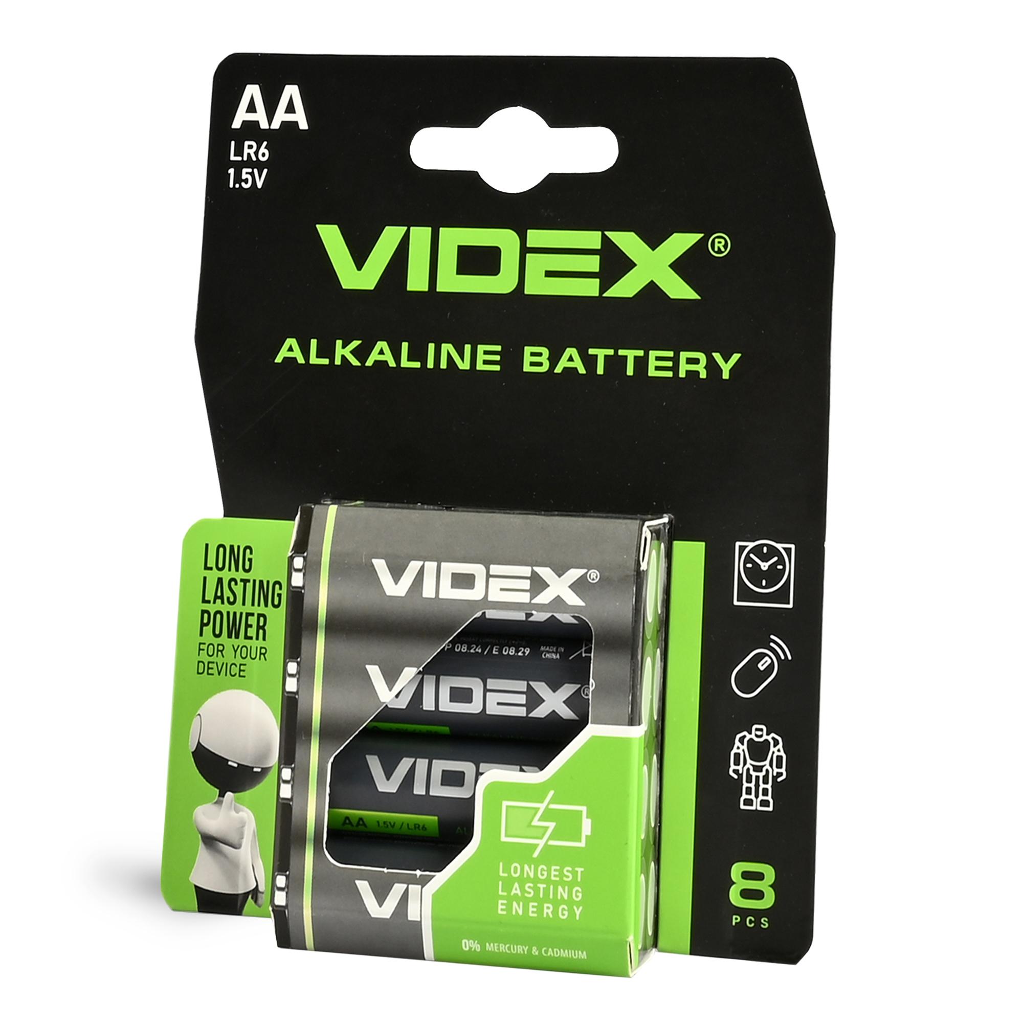 Батарейка лужна Videx LR6/АА 8шт BLISTER CARD — фото 1 з 2