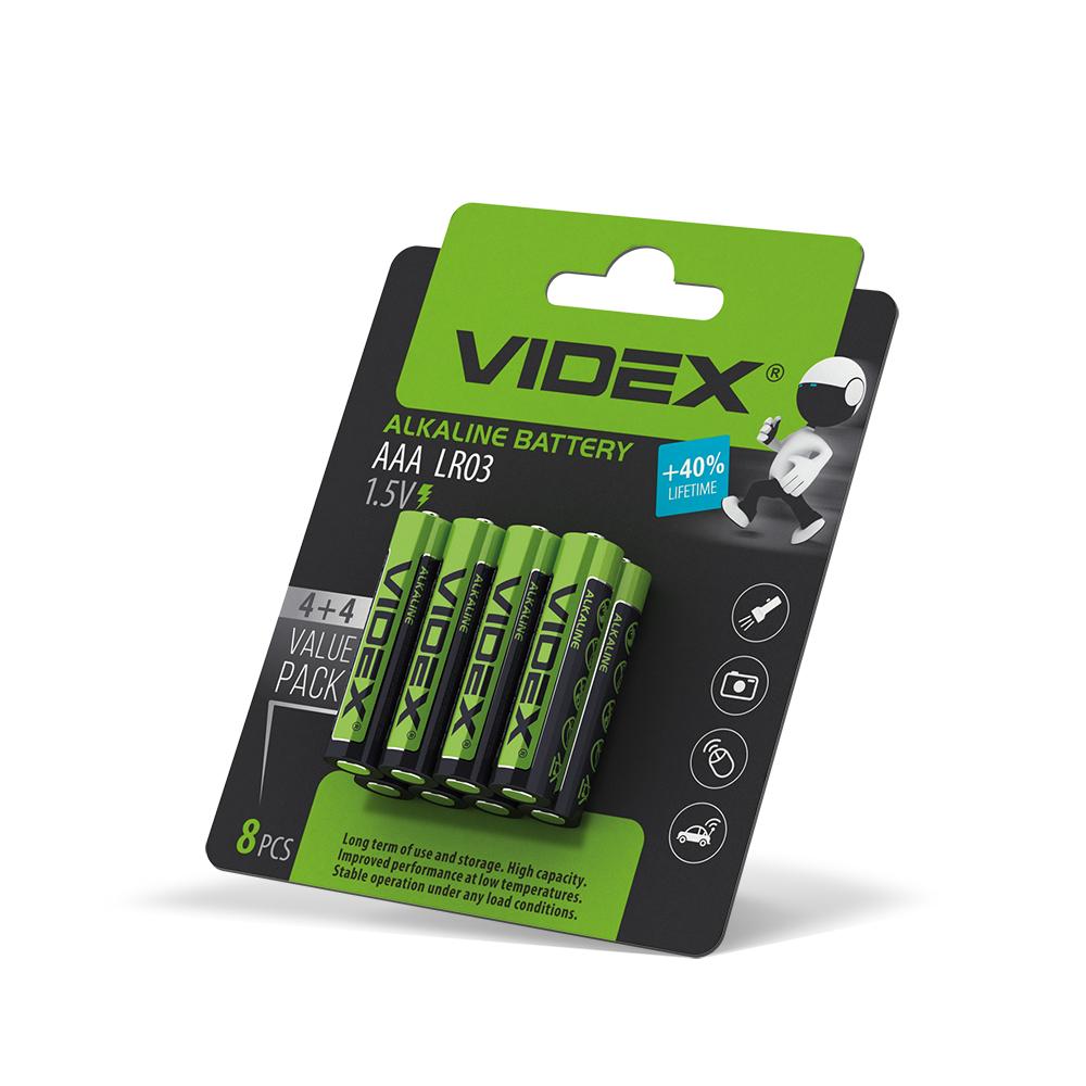 Батарейка лужна Videx LR03/AAA 8шт Blister Card — фото 2 з 2