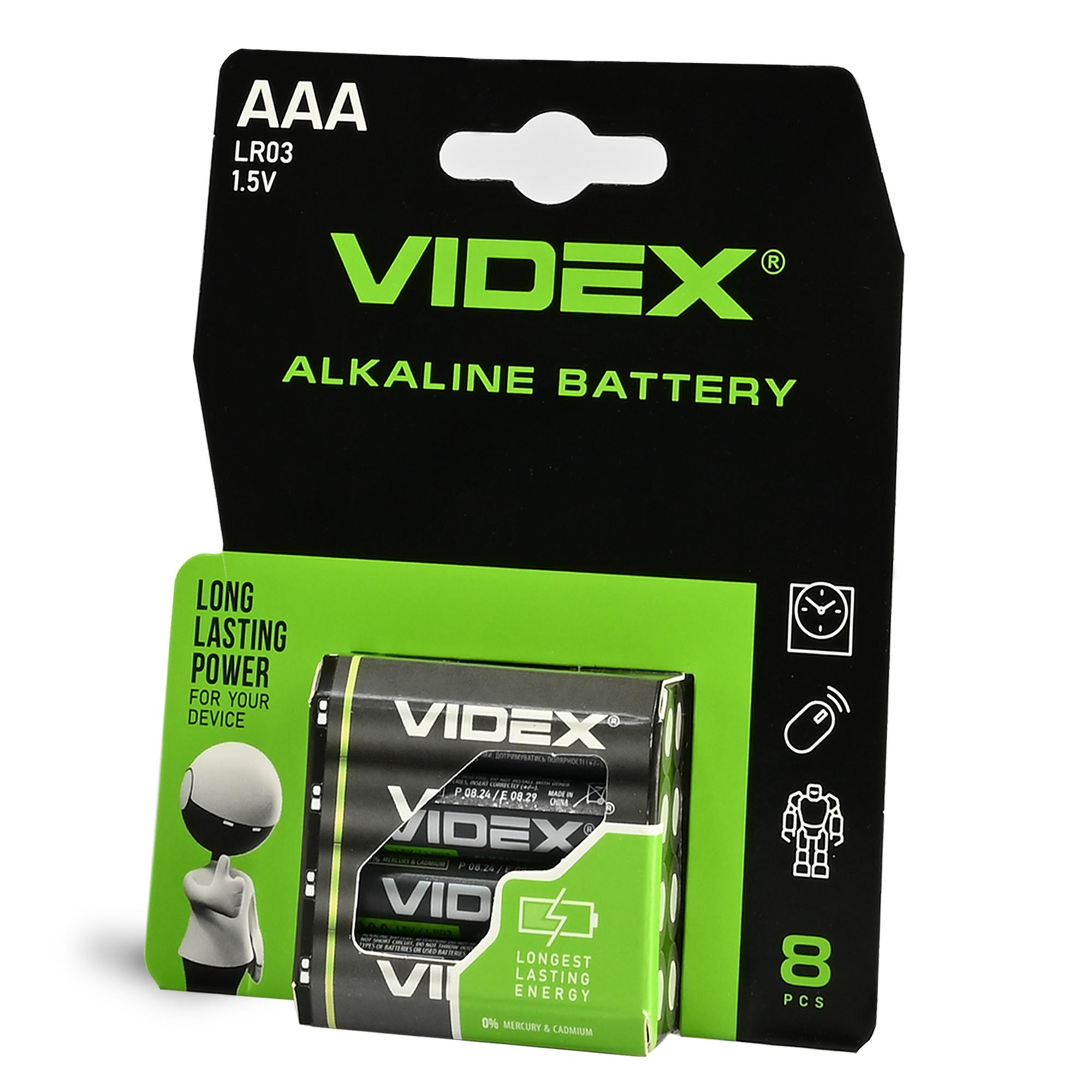 Батарейка лужна Videx LR03/AAA 8шт Blister Card — фото 1 з 2
