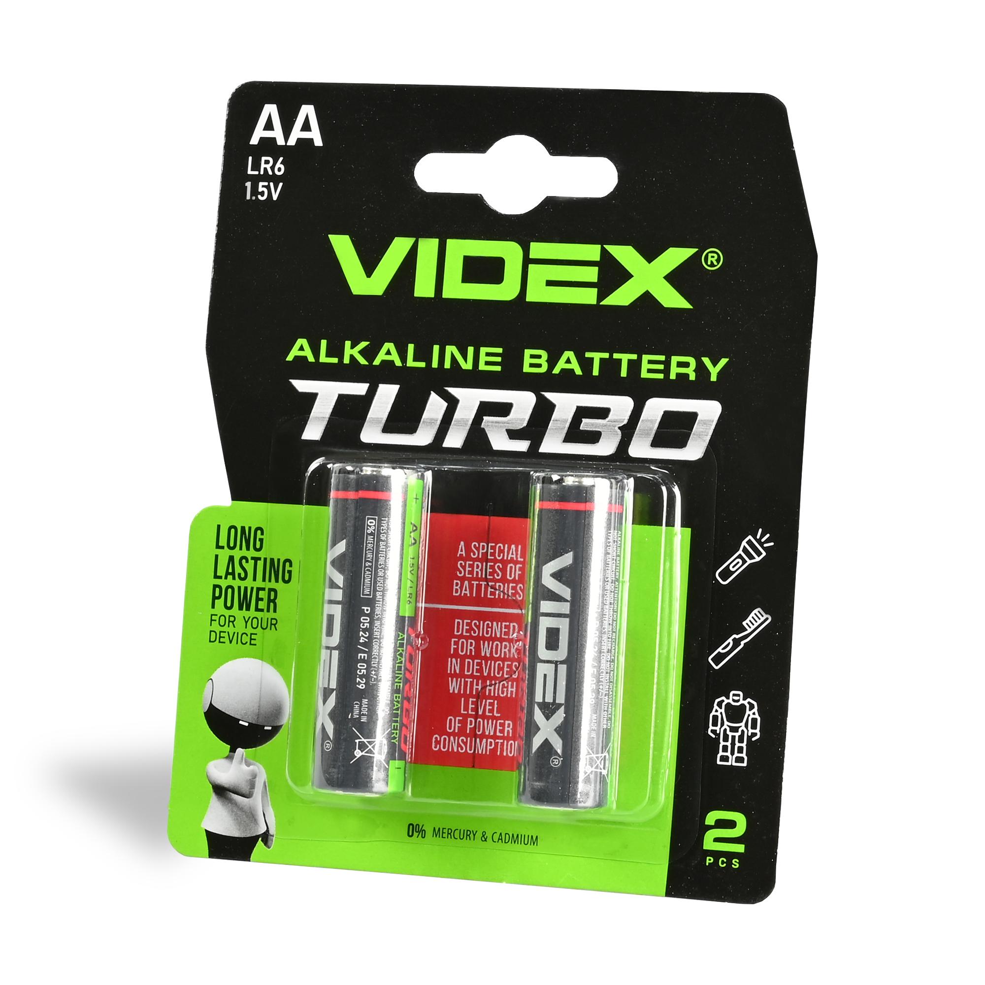 Батарейка лужна Videx LR6/AA Turbo 2шт BLISTER — фото 2 з 2