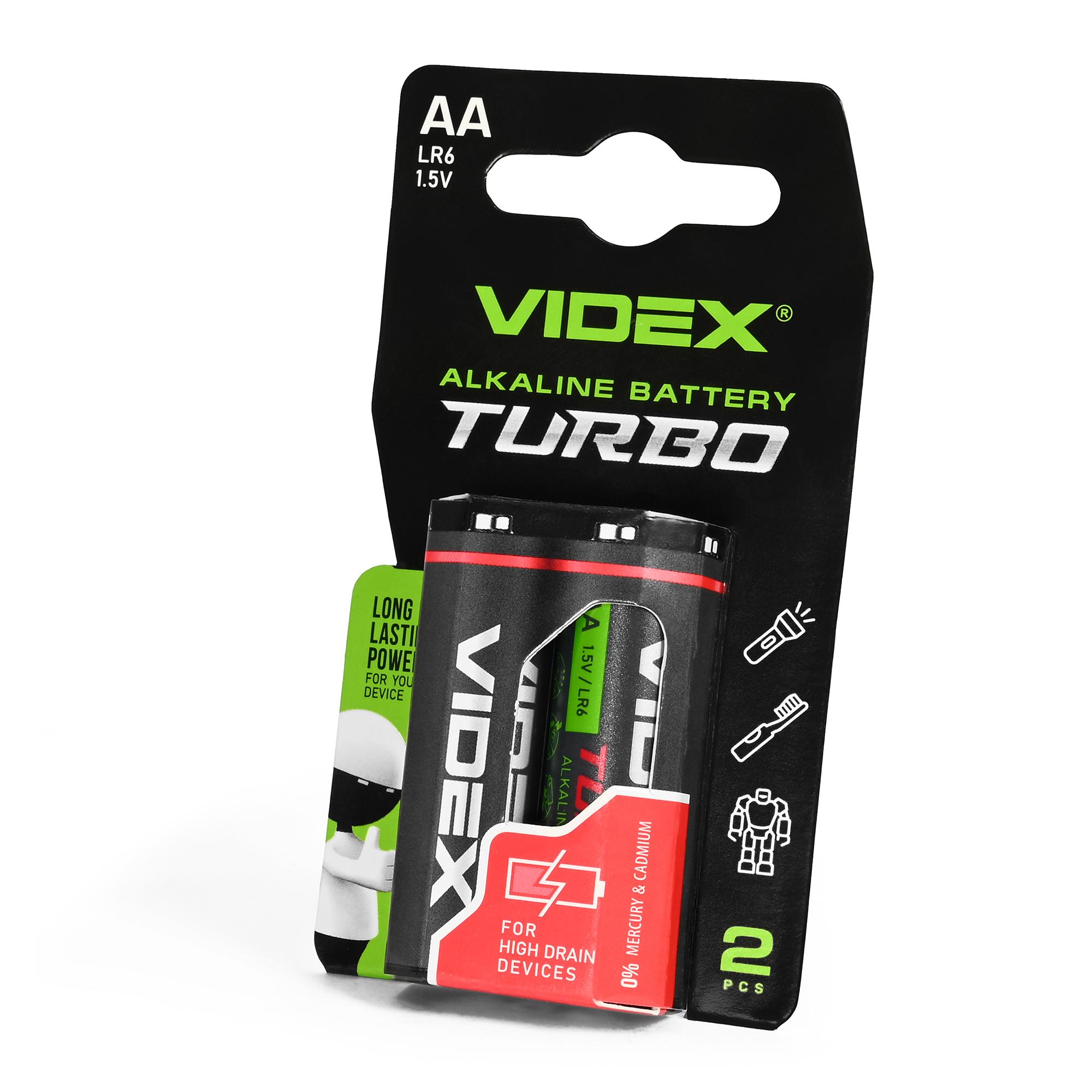 Батарейка лужна Videx LR6/AA Turbo 2шт BLISTER — фото 1 з 2