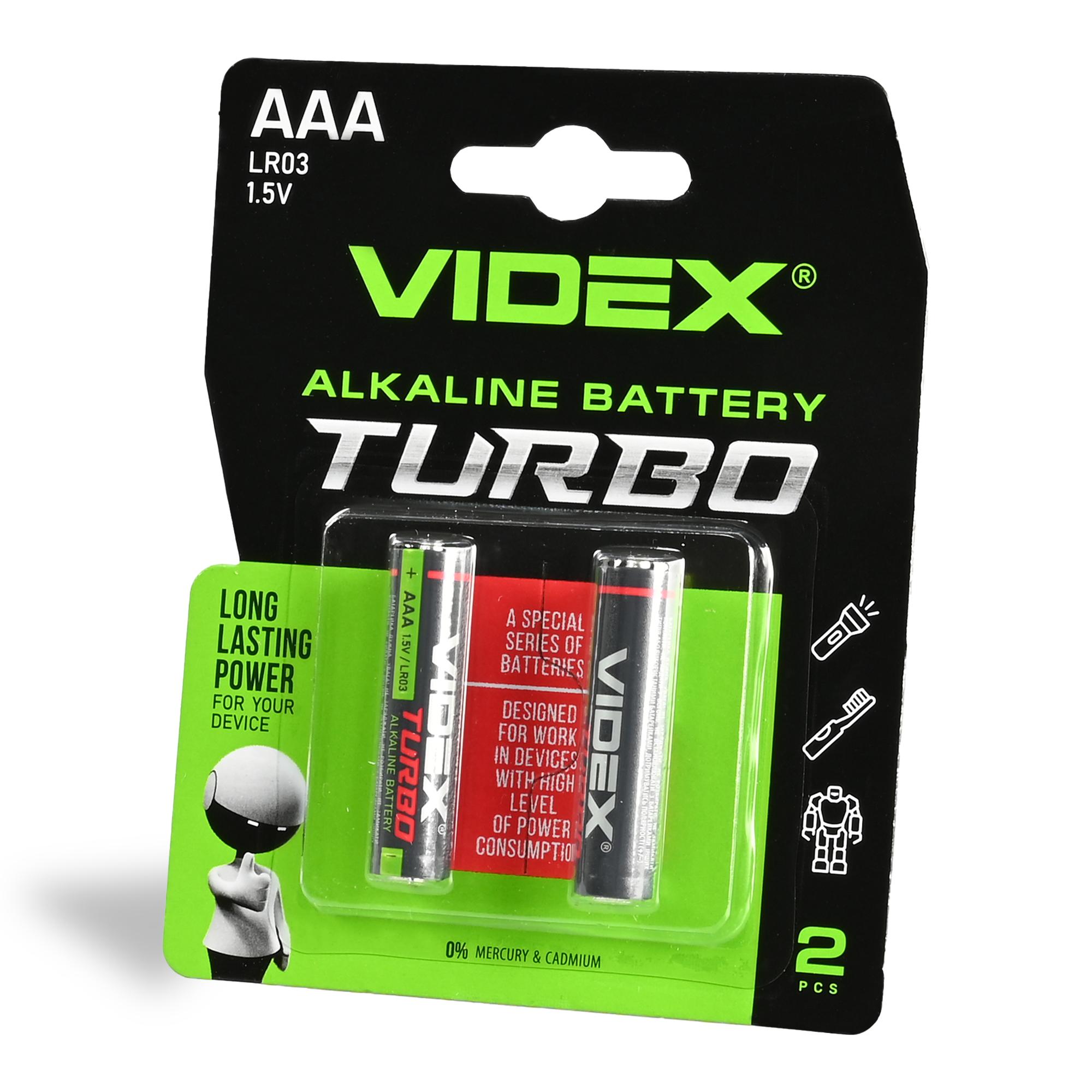 Батарейка лужна Videx LR03/AAA Turbo 2шт BLISTER — фото 2 з 2