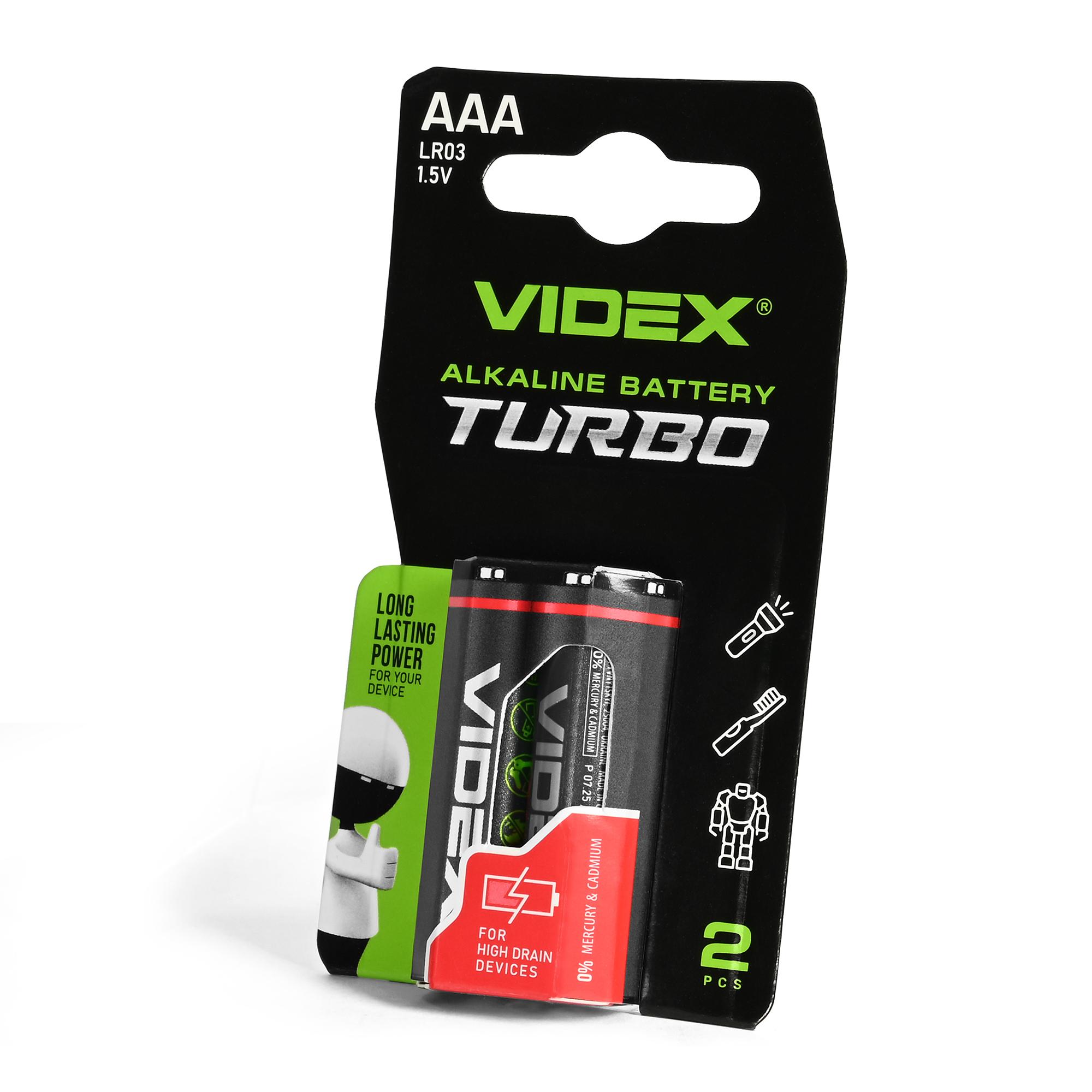 Батарейка лужна Videx LR03/AAA Turbo 2шт BLISTER — фото 1 з 2