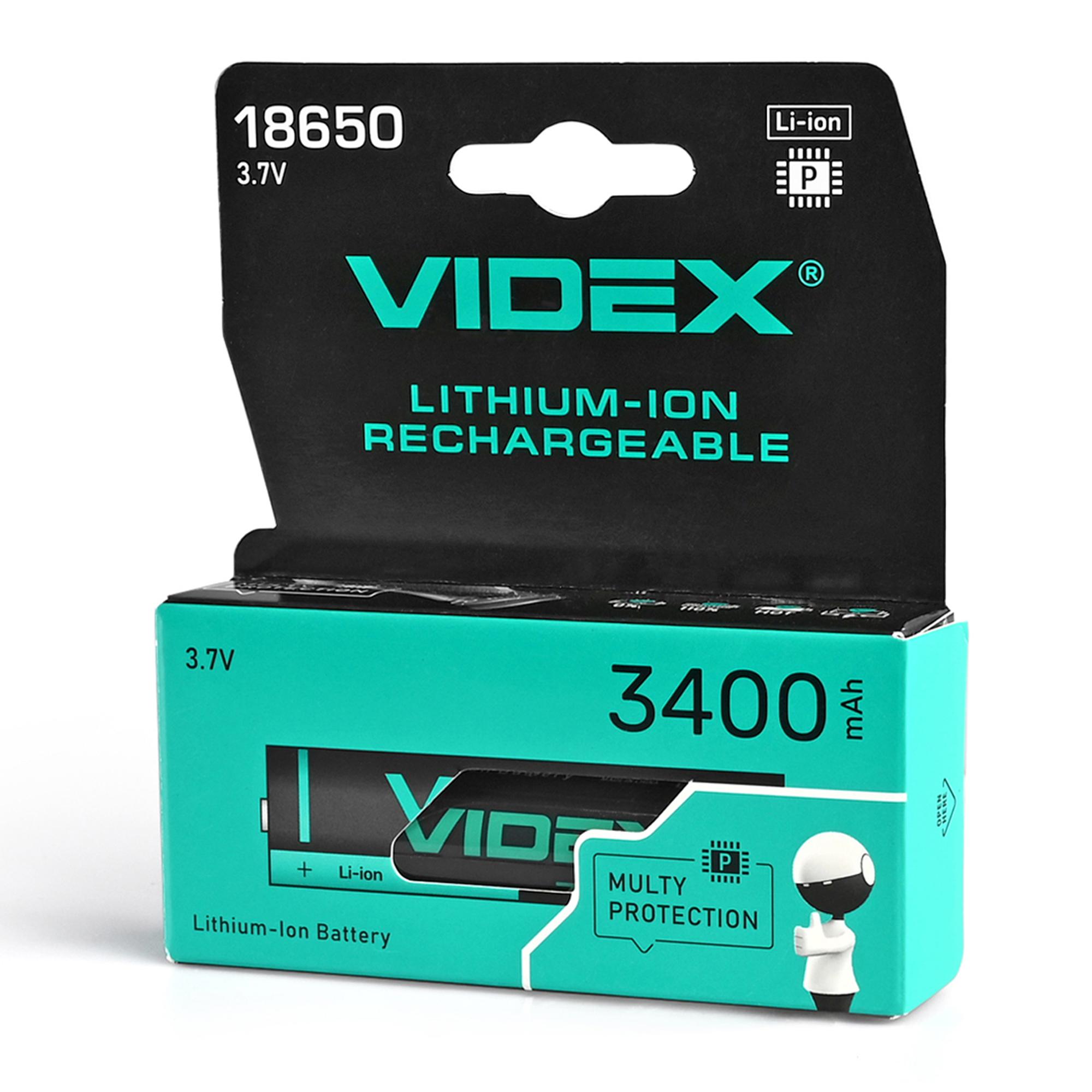 Акумулятор Videx літій-іонний 18650-P (захист) 3400mAh color box/1шт — фото 1 з 3