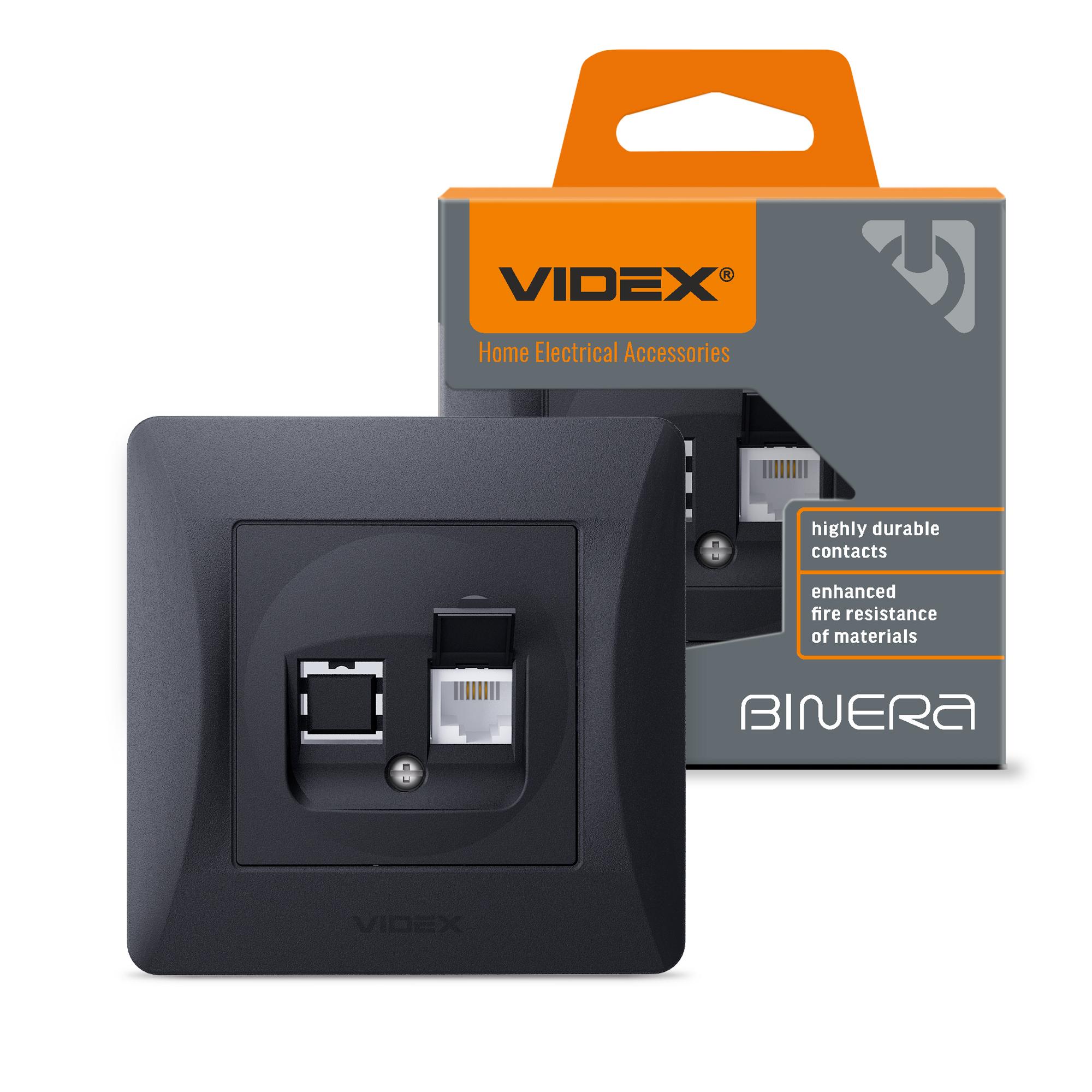 Розетка CAT3 одинарна телефонна чорний графіт VIDEX BINERA — фото 1 з 6