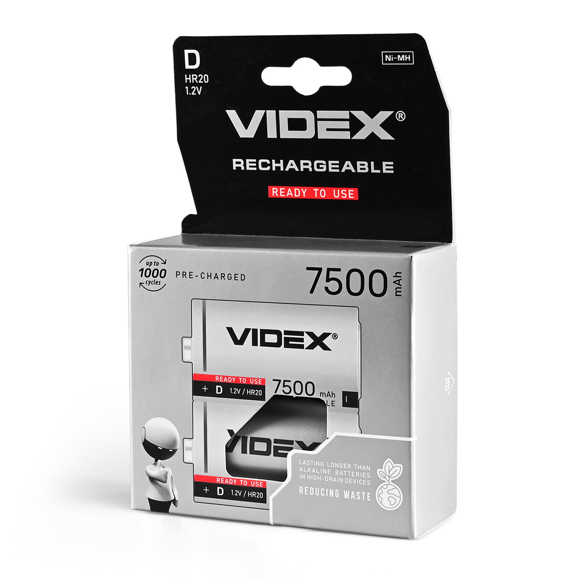 Акумулятори Videx HR20/D 7500mAh double blister/2шт — фото 1 з 2