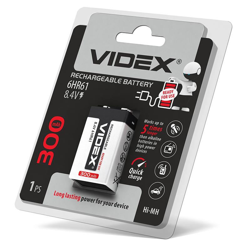 Акумулятори Videx 6HR61 300mAh blister/1шт — фото 2 з 2
