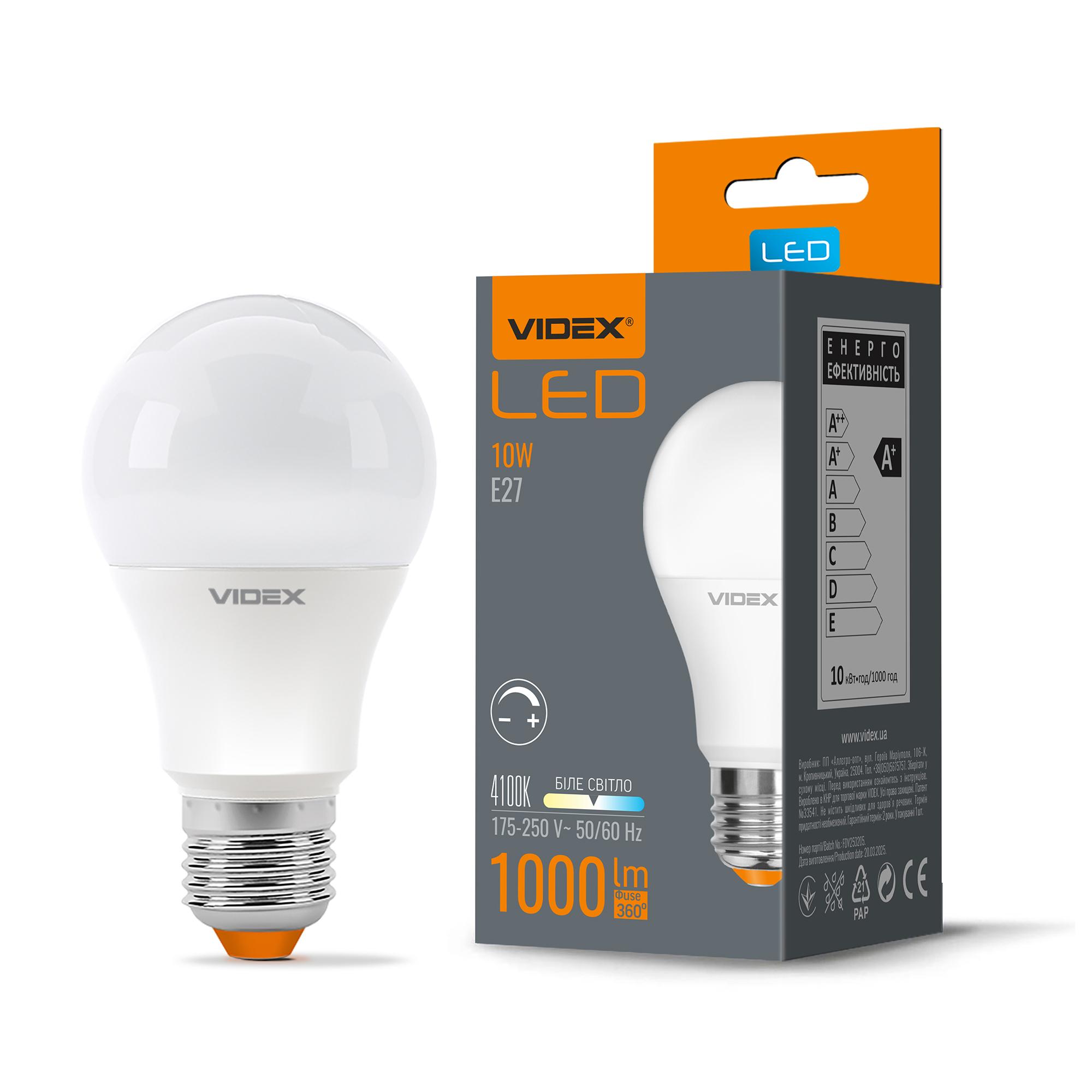LED лампа VIDEX  A60eD 10W E27 4100K дімерна