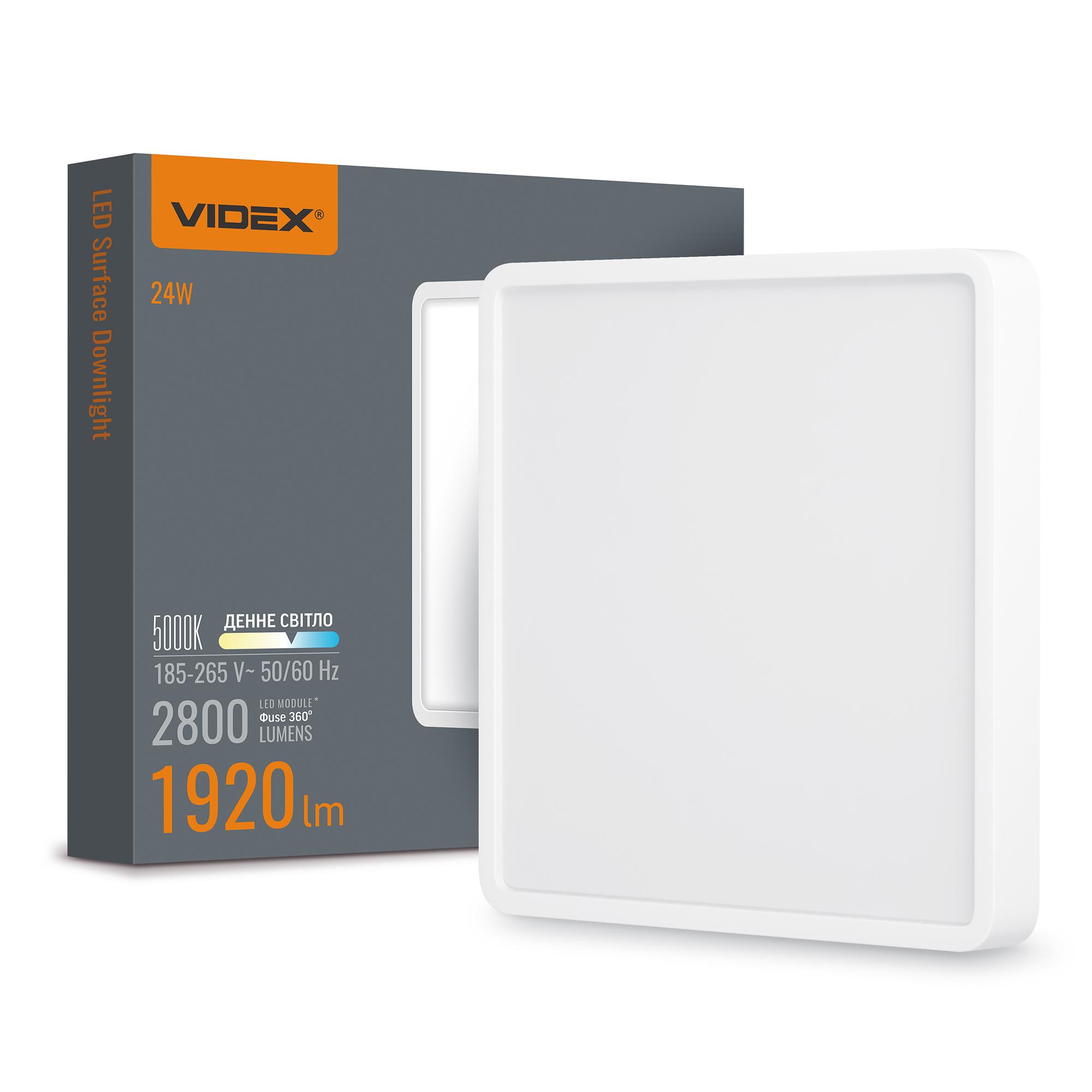 LED Світильник накладний квадрат VIDEX 24W 5000K White