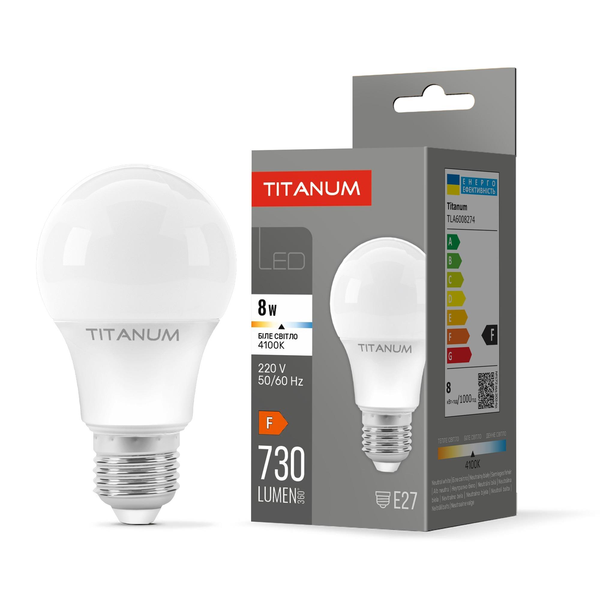 LED лампа TITANUM A60 8W E27 4100K