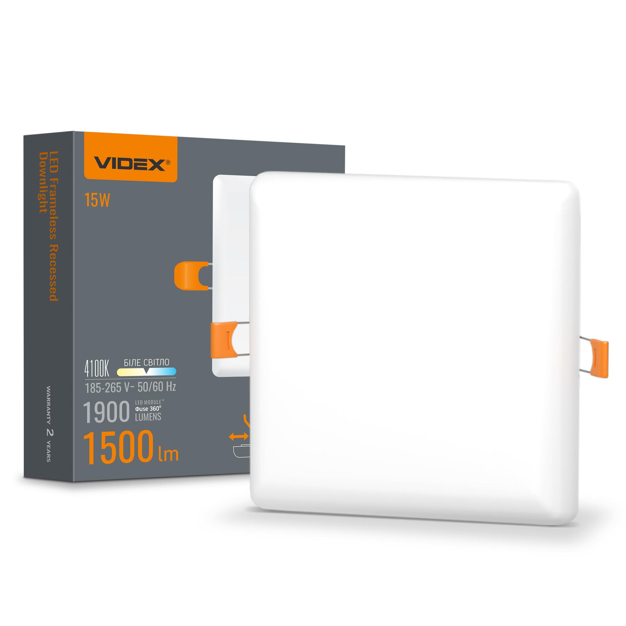 LED світильник безрамковий квадратний VIDEX 15W 4100K — фото 1 з 3