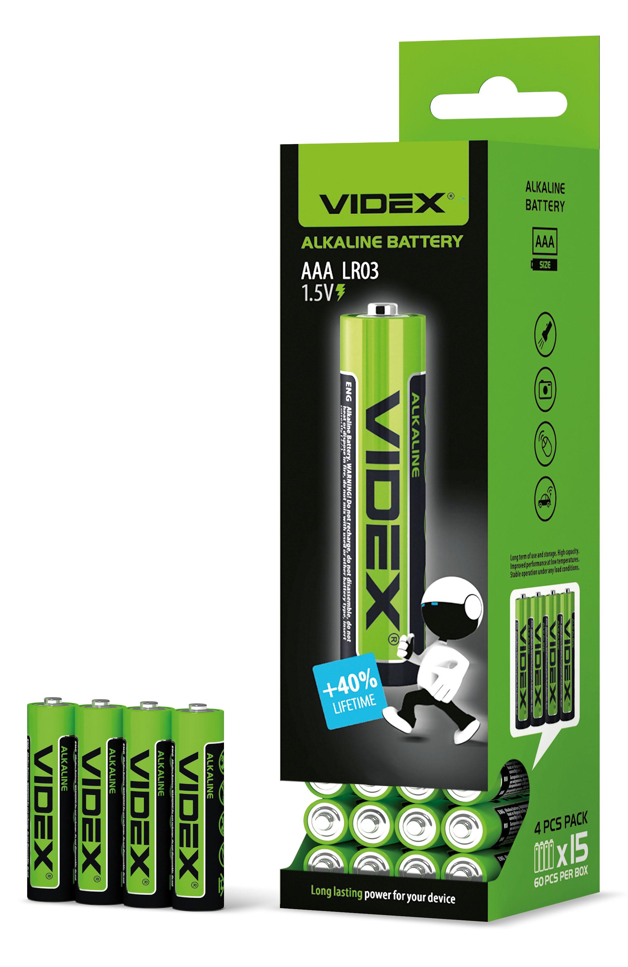 Батарейка лужна Videx LR03/AAA 4шт SHRINK — фото 3 з 3
