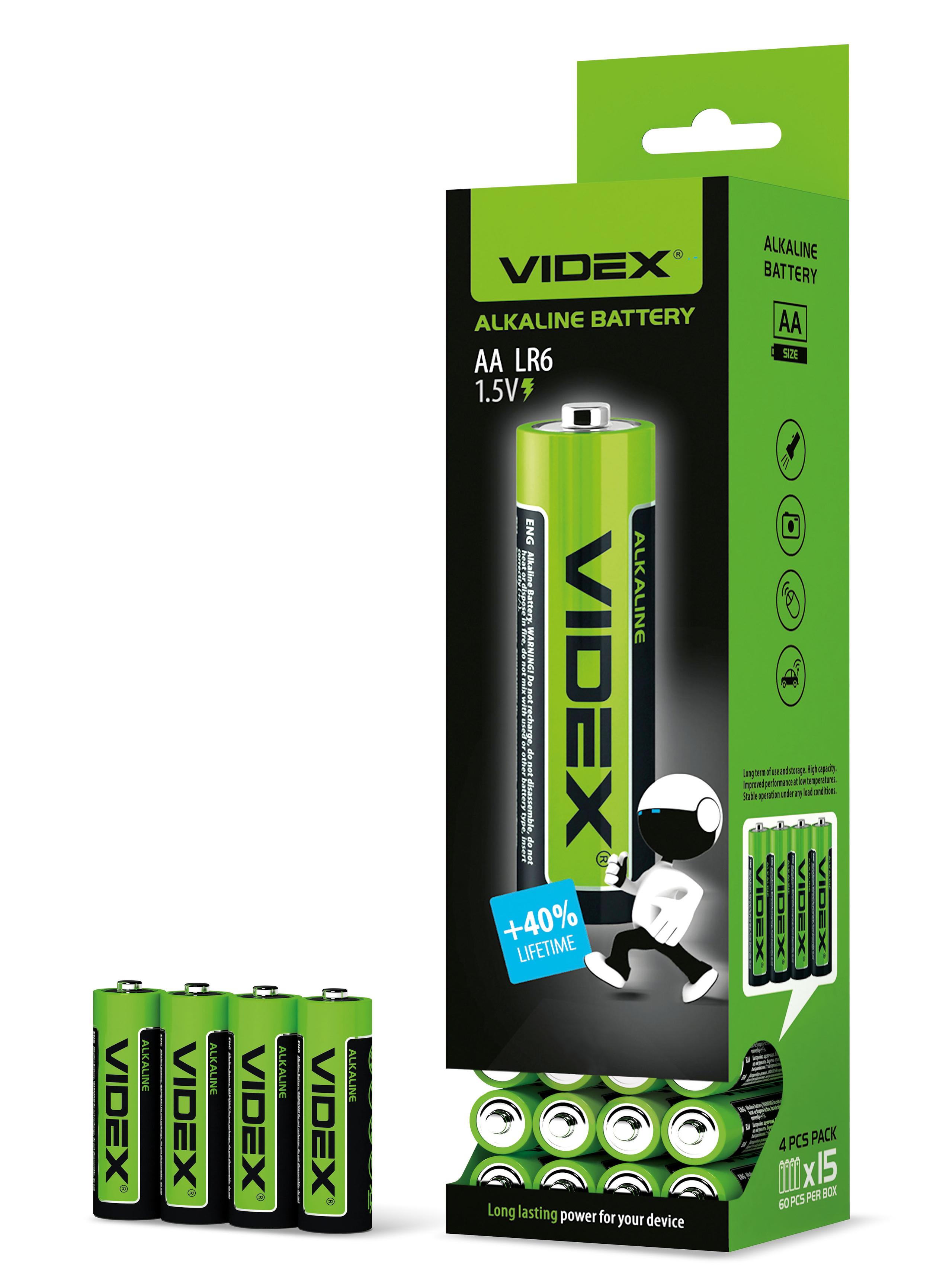 Батарейка лужна Videx LR6/AA 4шт SHRINK — фото 3 з 3
