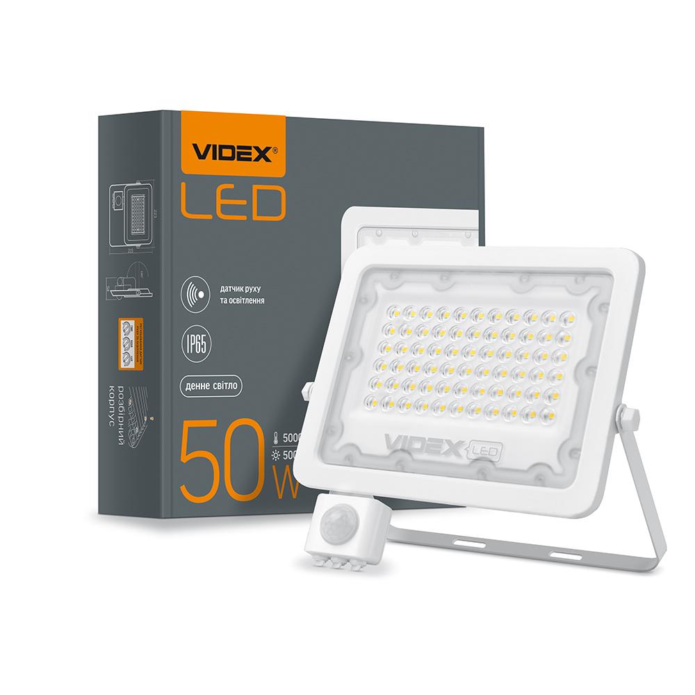 LED прожектор VIDEX F2e 50W 5000K з датчиком руху та освітленості — фото 1 з 7
