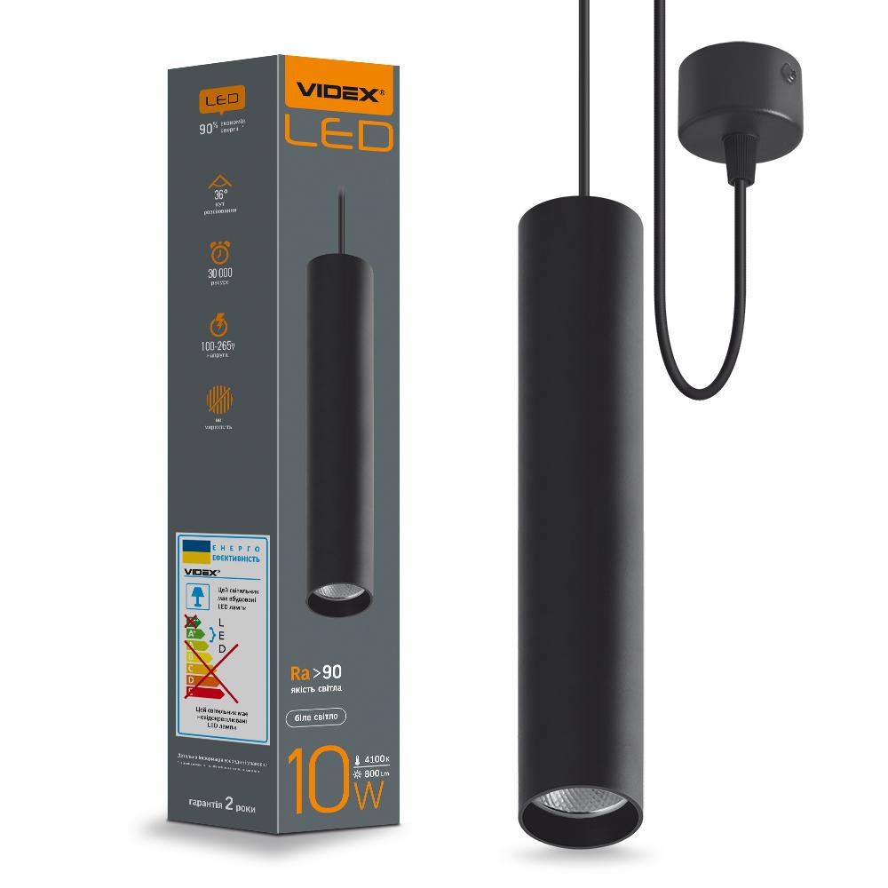 LED світильник підвісний накладний VIDEX 10W 4100K чорний — фото 1 з 4