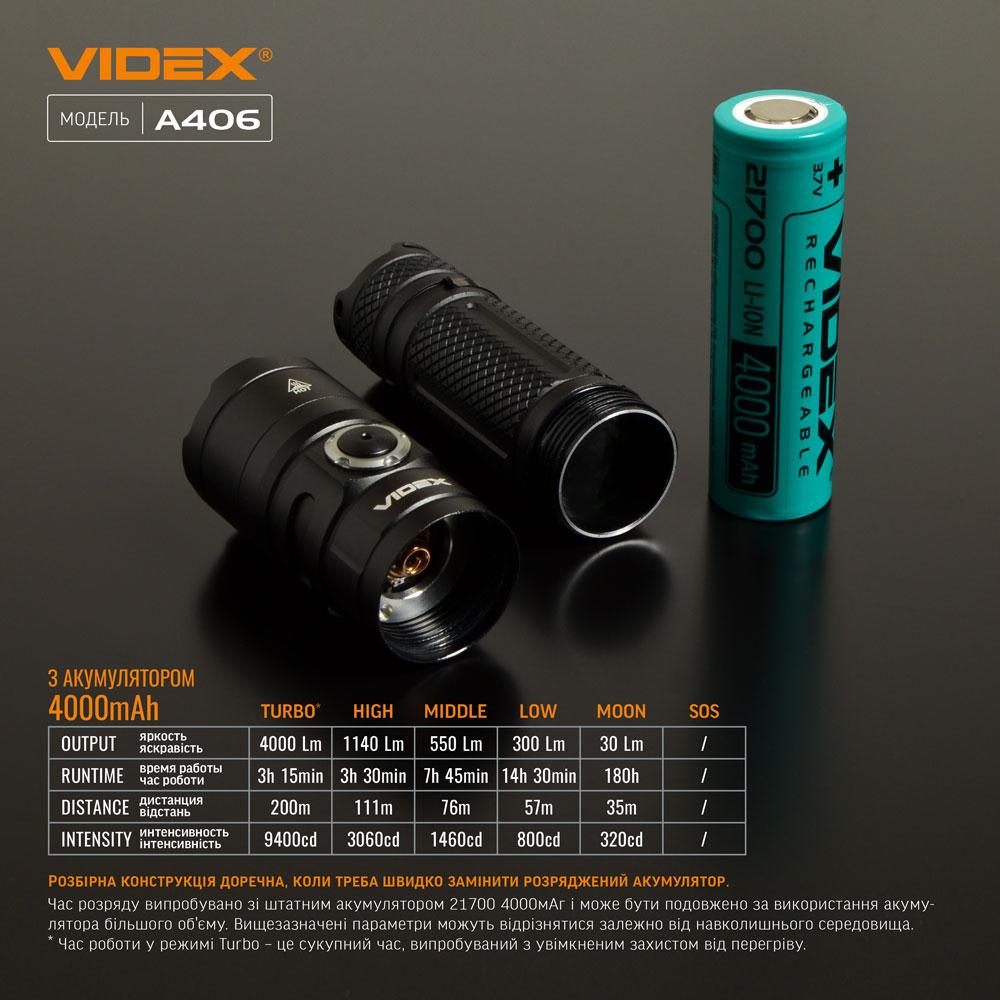 Портативний світлодіодний ліхтарик VIDEX VLF-A406 4000Lm 6500K — фото 11 з 12