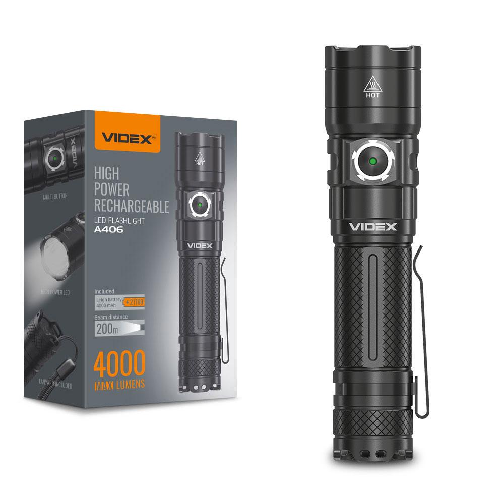 Портативний світлодіодний ліхтарик VIDEX VLF-A406 4000Lm 6500K — фото 1 з 12