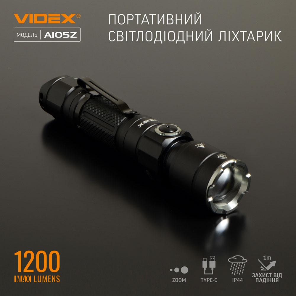 Портативний світлодіодний ліхтарик VIDEX VLF-A105Z 1200Lm 5000K — фото 3 з 16