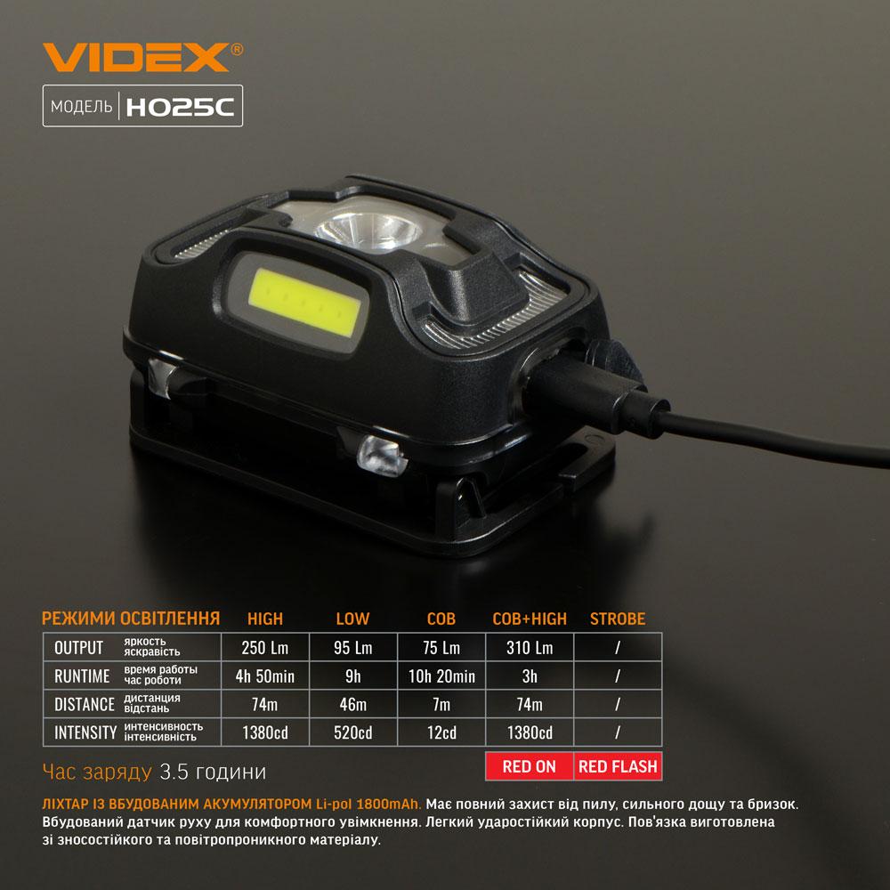 Налобний світлодіодний ліхтарик VIDEX VLF-H025C 310Lm 5000K — фото 12 з 13