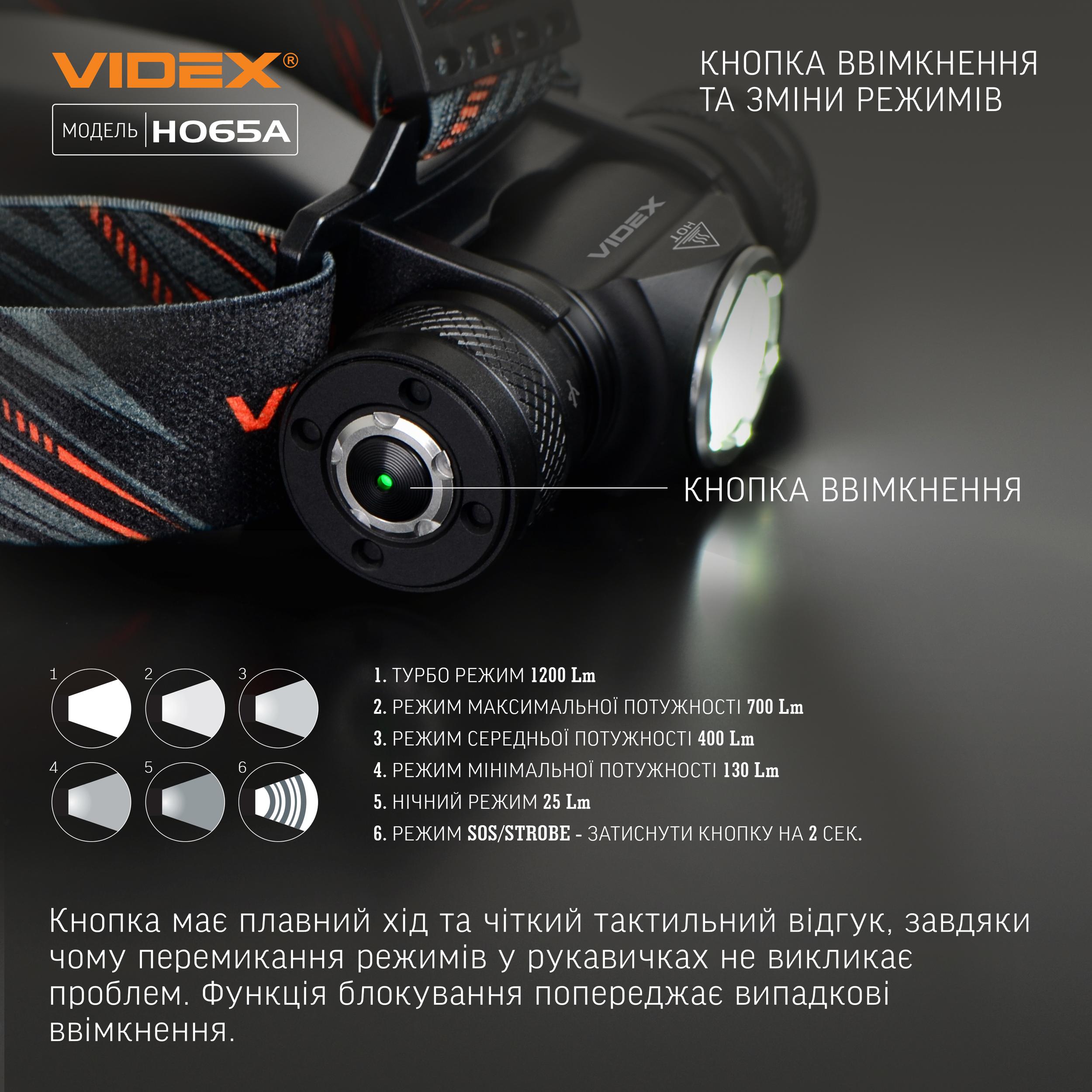 Налобний світлодіодний ліхтарик VIDEX VLF-H065A 1200Lm 5000K — фото 17 з 26