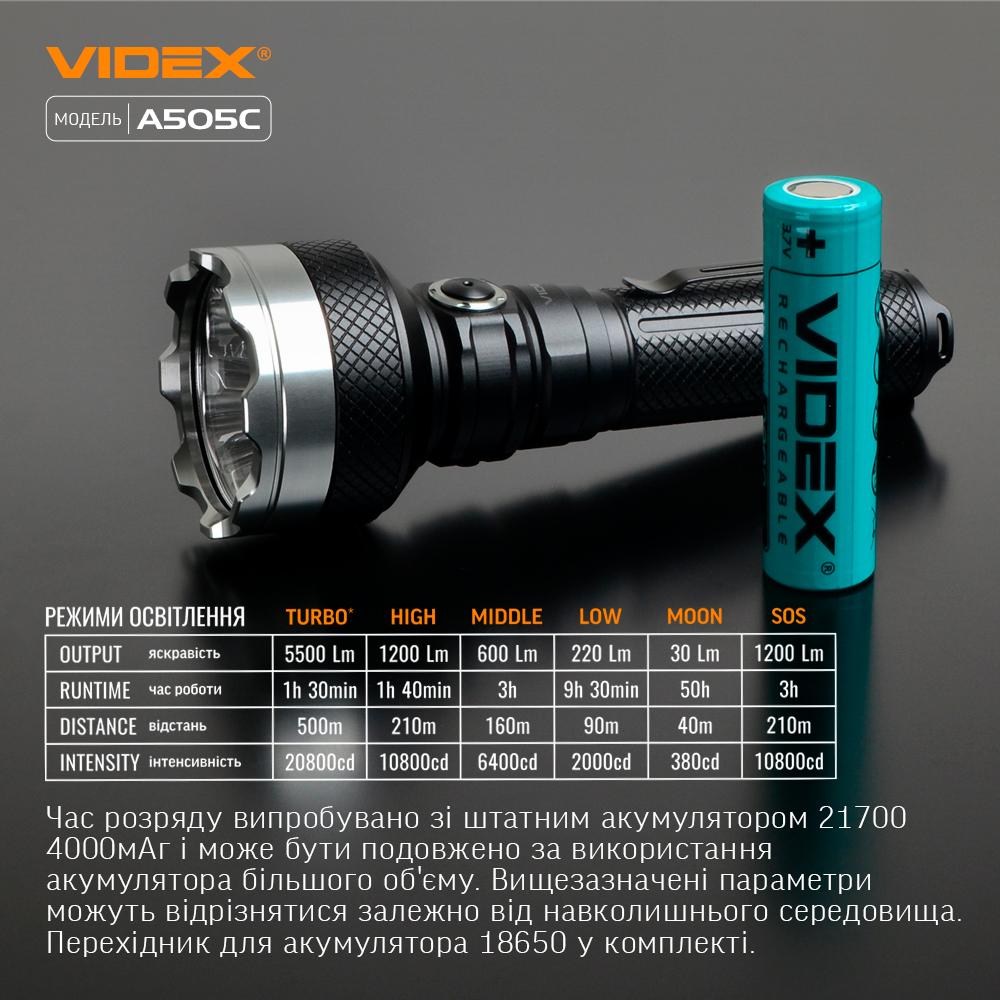 Портативний світлодіодний ліхтарик VIDEX VLF-A505C 5500Lm 5000K — фото 12 з 12
