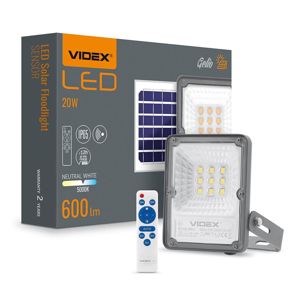LED прожектор автономний VIDEX 600Lm 5000K Сенсорний (VLE-FSO-205-S) — фото 1 з 7