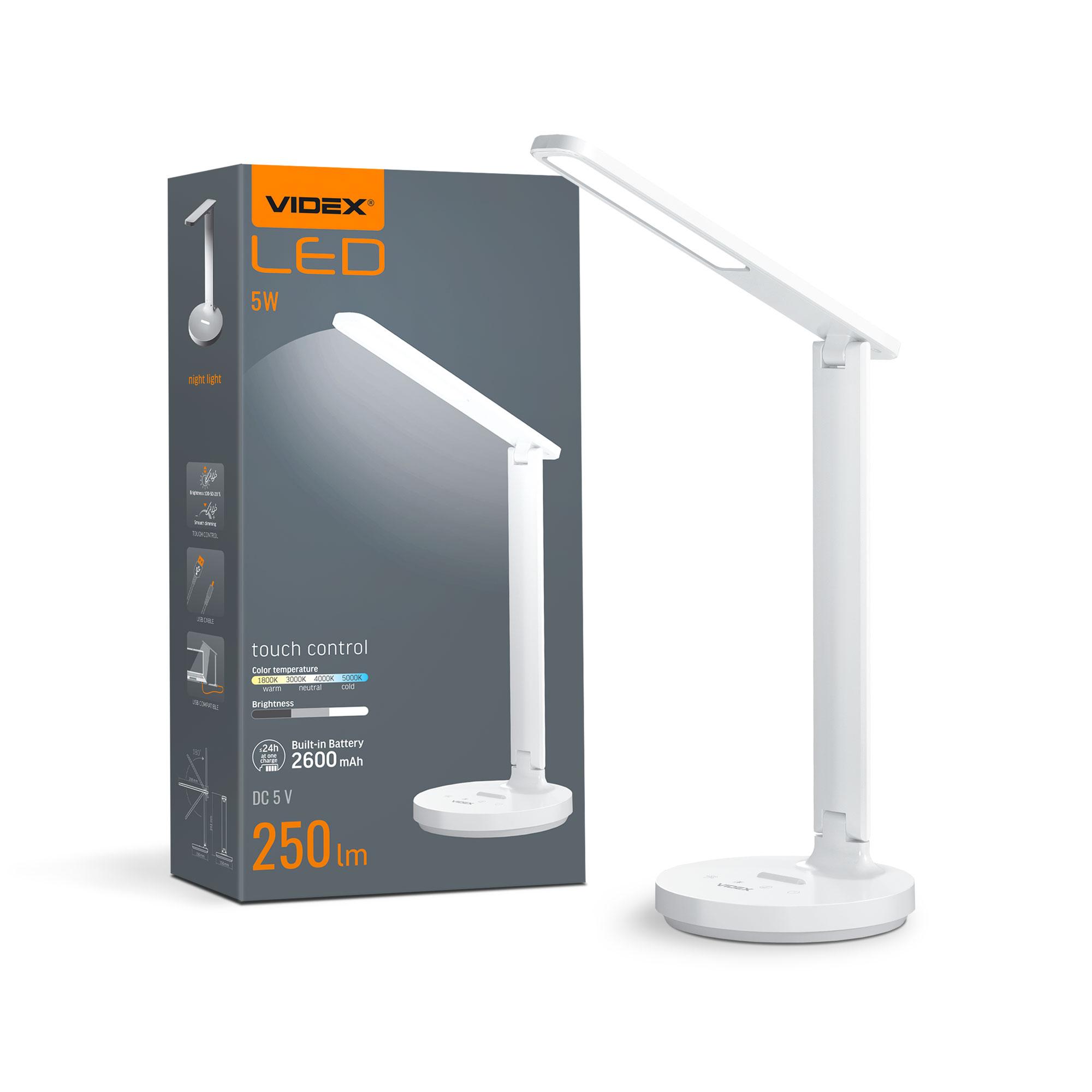 LED лампа настiльна з акумулятором VIDEX VL-TF16W 5W 1800-5000K — фото 1 з 12