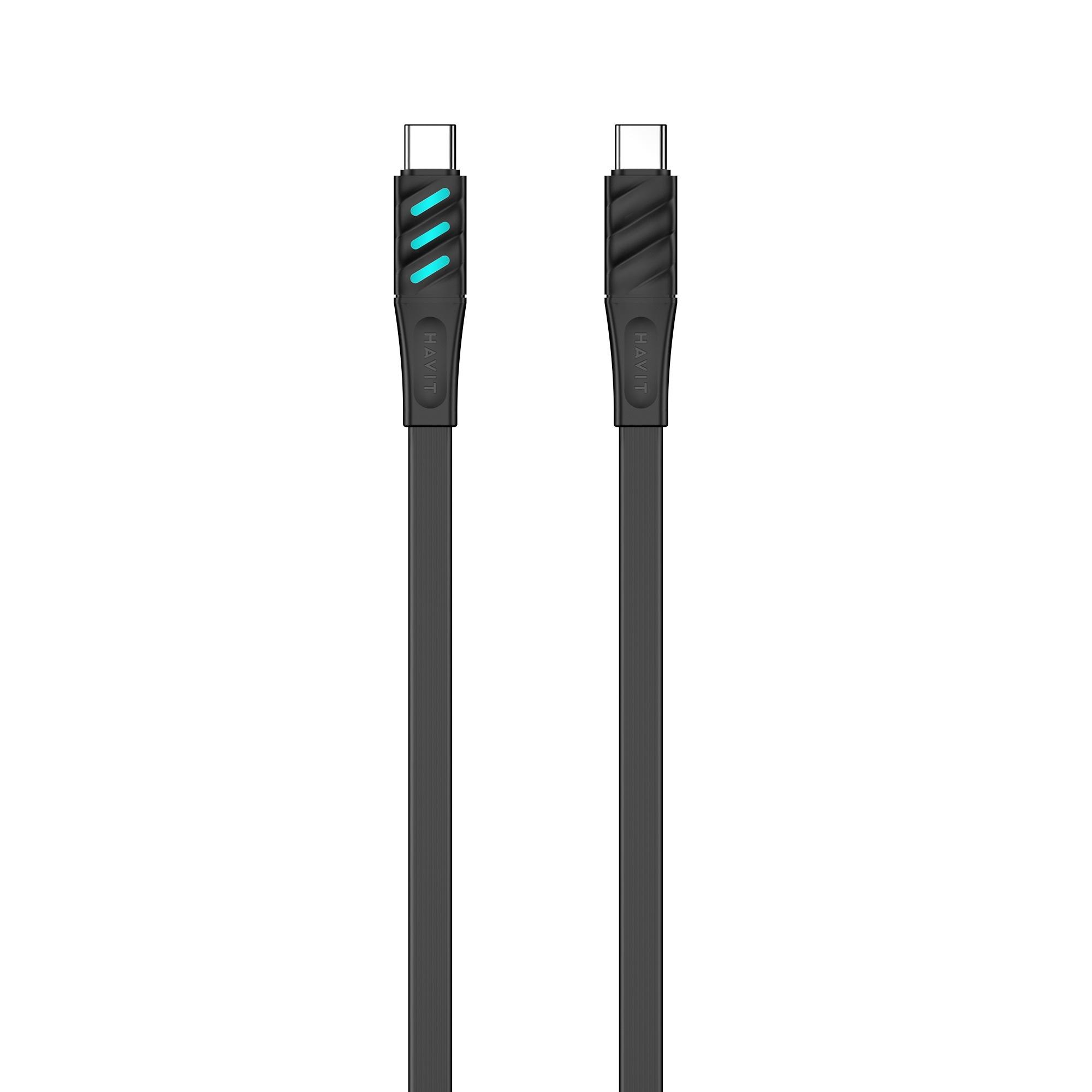 Кабель USB-C to USB-C HAVIT HV-CB6254 PD60W 3A 1м з LED індикатором Black — photo 2 of 4