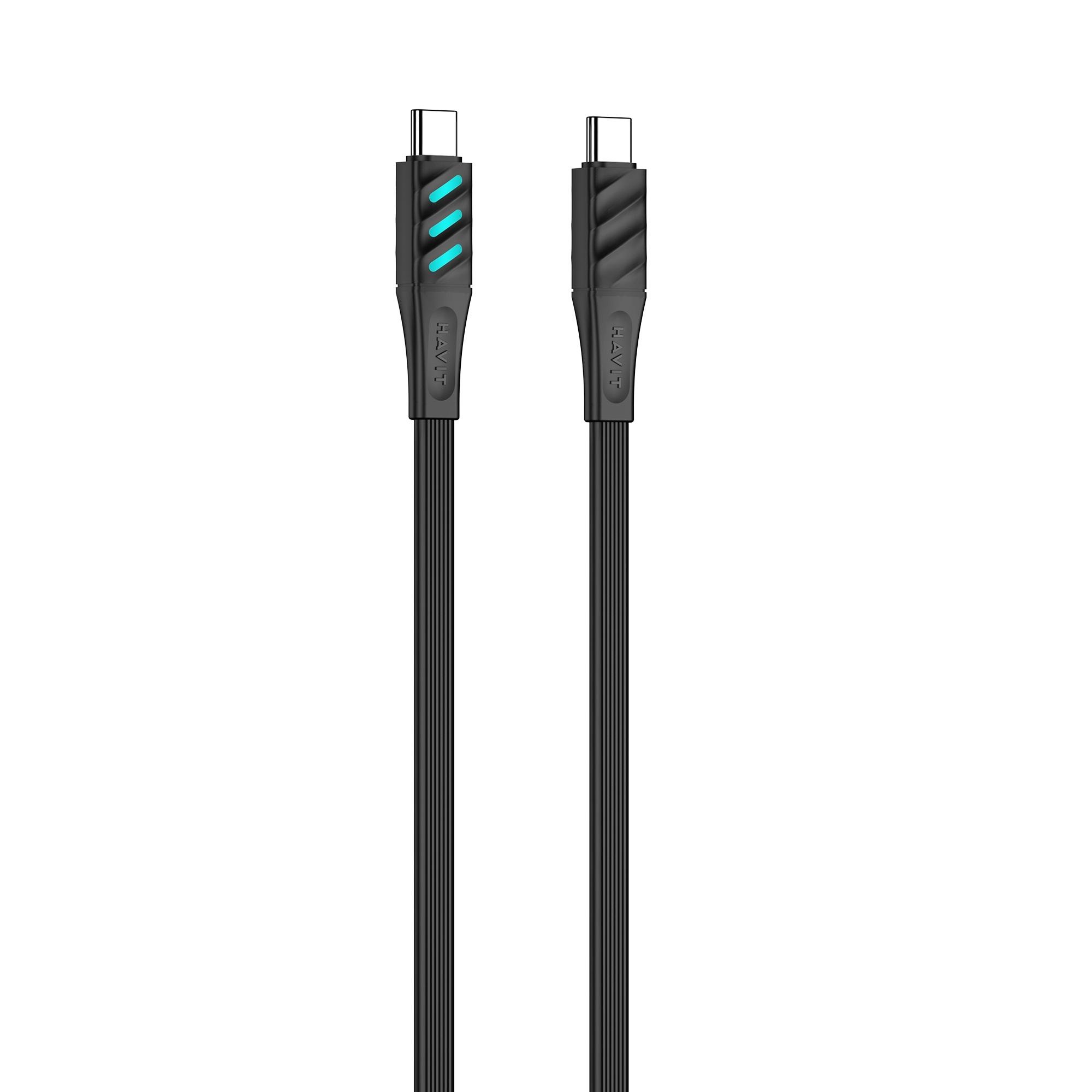 Кабель USB-C to USB-C HAVIT HV-CB6254 PD60W 3A 1м з LED індикатором Black — photo 3 of 4