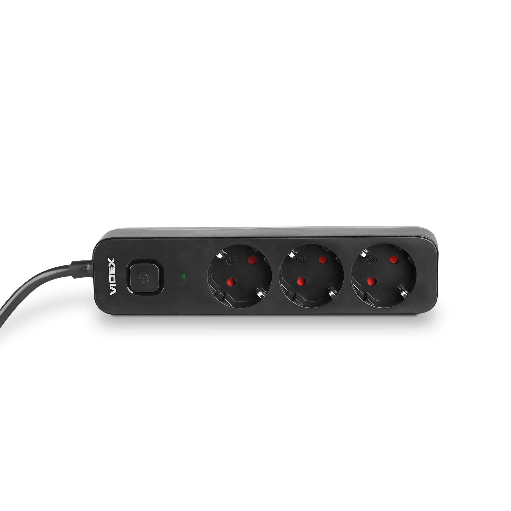 Мережевий подовжувач VIDEX ONCORD з/з 3п 3м (3x1.5мм) з кнопкою Black — фото 4 з 11