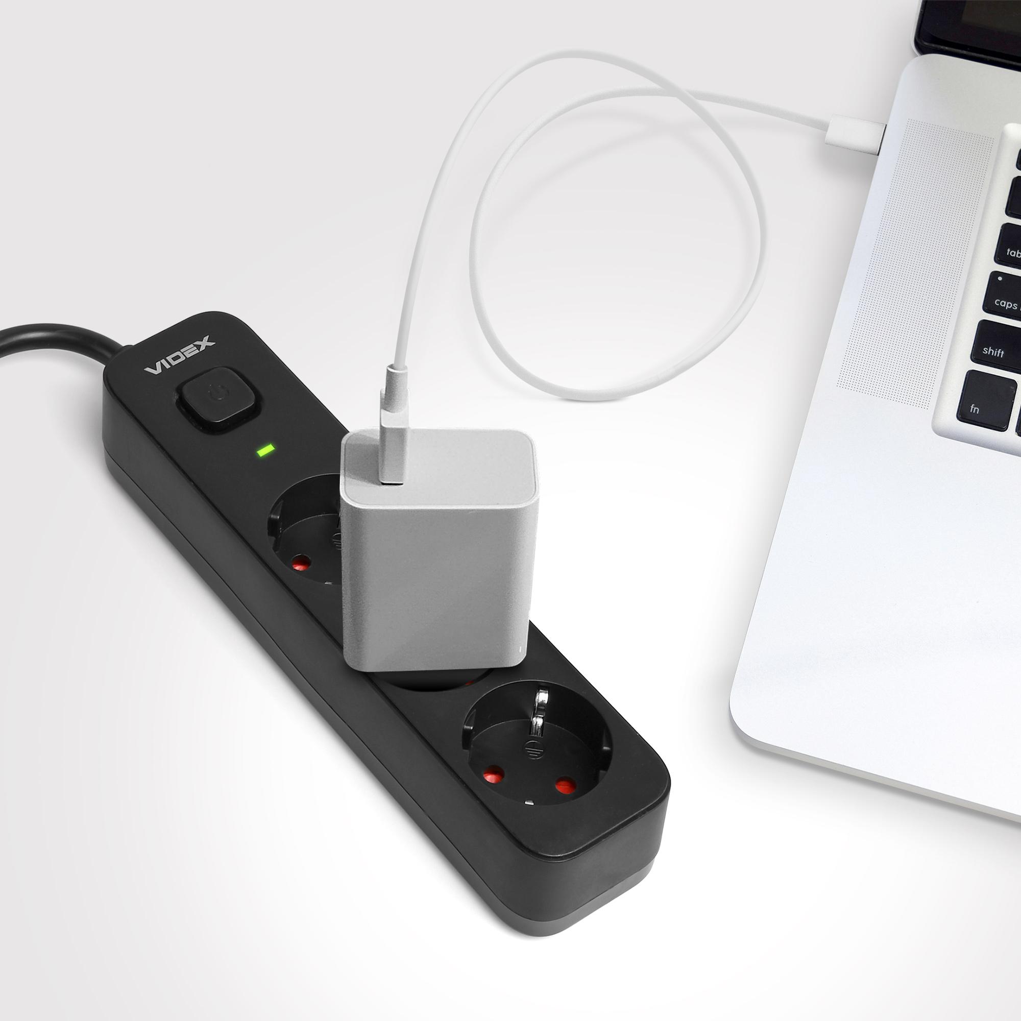 Мережевий подовжувач VIDEX ONCORD з/з 3п 3м (3x1.5мм) з кнопкою Black — фото 10 з 11