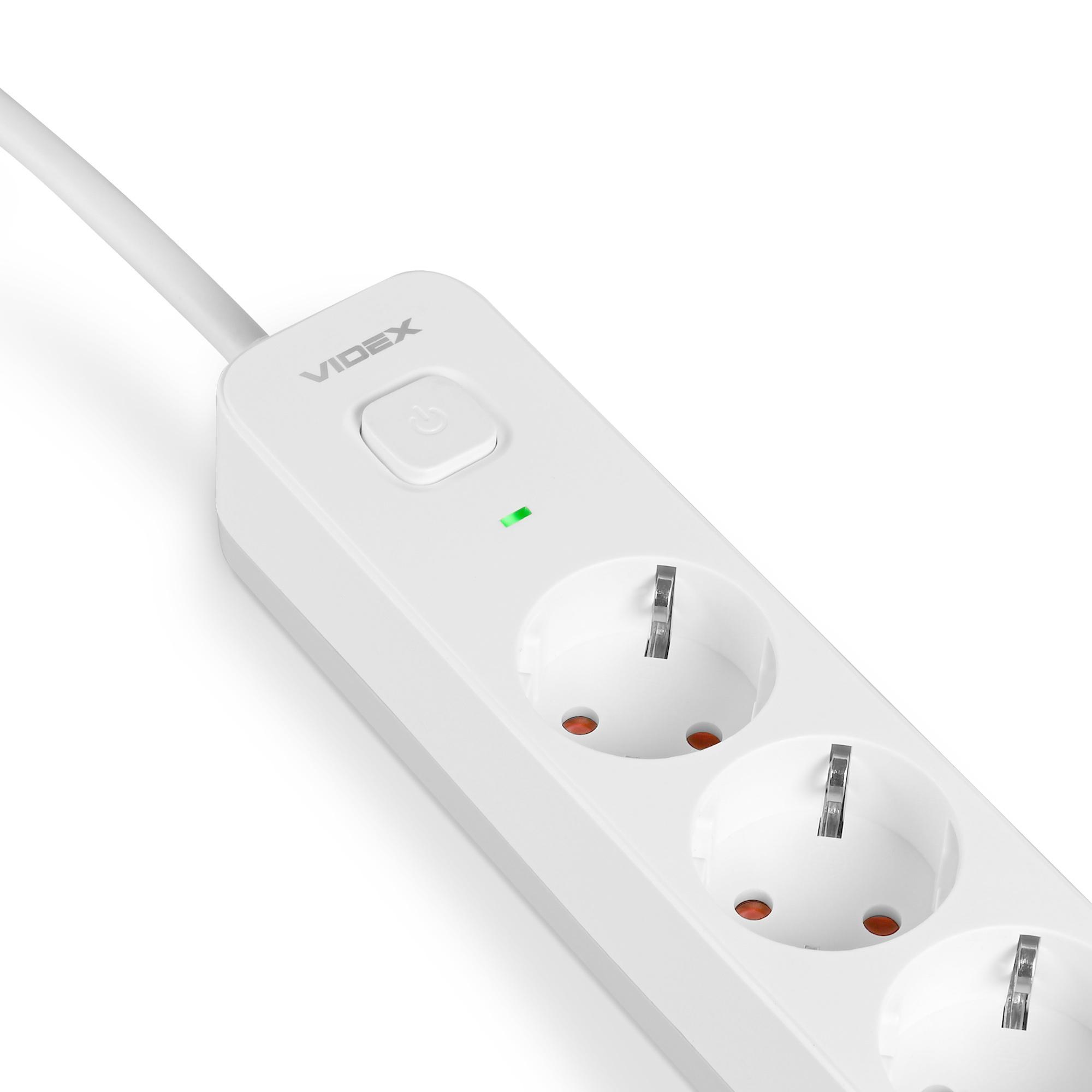 Мережевий подовжувач VIDEX ONCORD з/з 4п 3м (3x1.5мм) з кнопкою White — фото 3 з 11