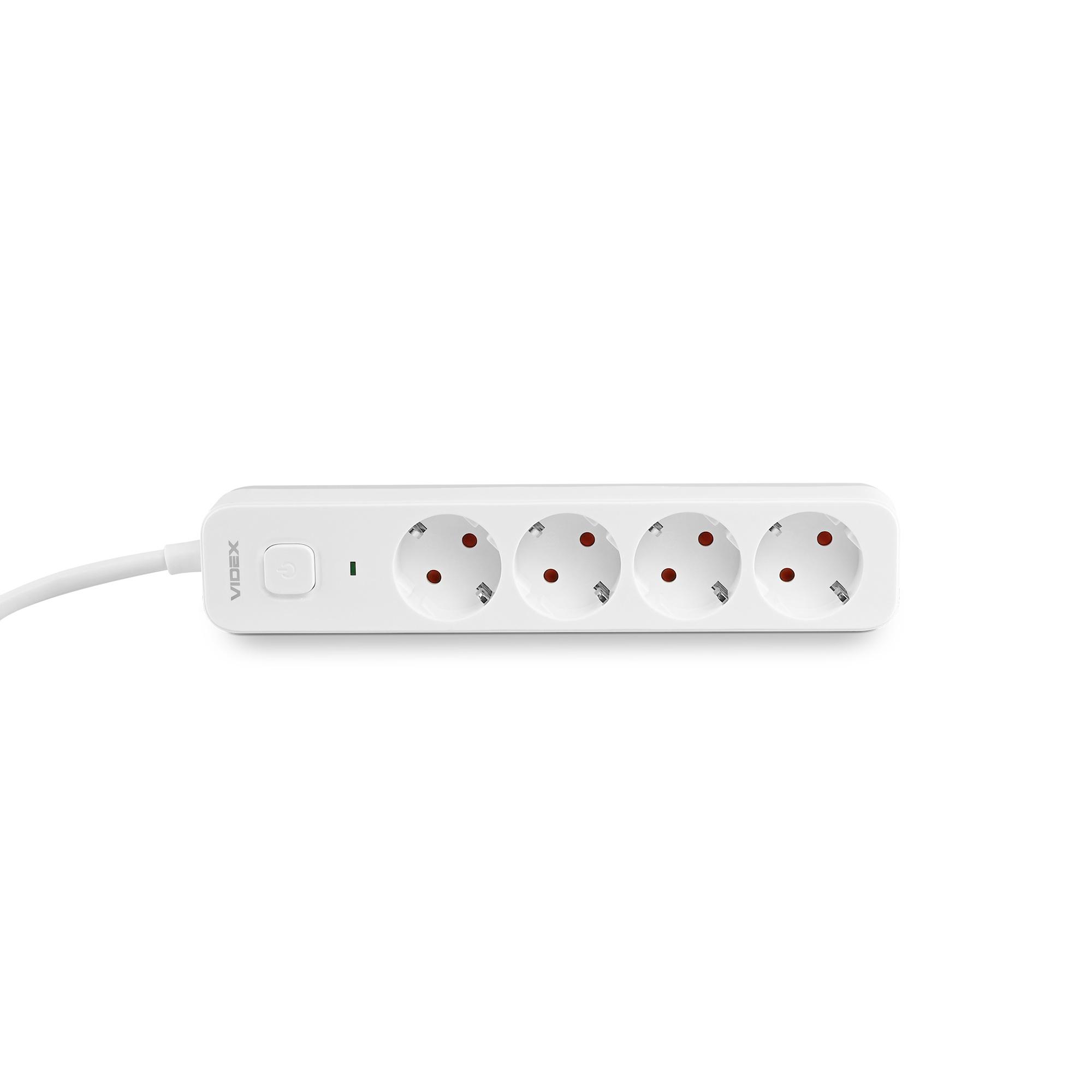 Мережевий подовжувач VIDEX ONCORD з/з 4п 3м (3x1.5мм) з кнопкою White — фото 4 з 11